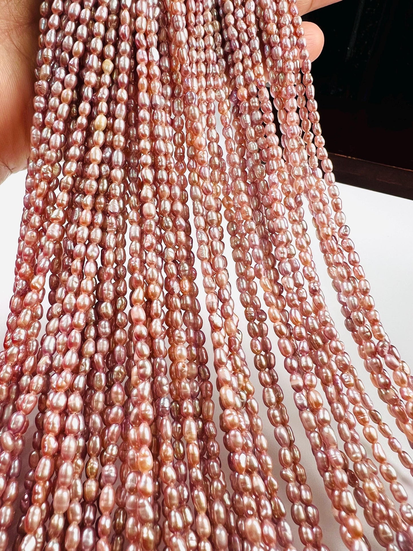 Natural Freshwater pearl, champagne pink purple rice oval AAA quality pearl 2.5-3mm tiny pearl 14” full strand