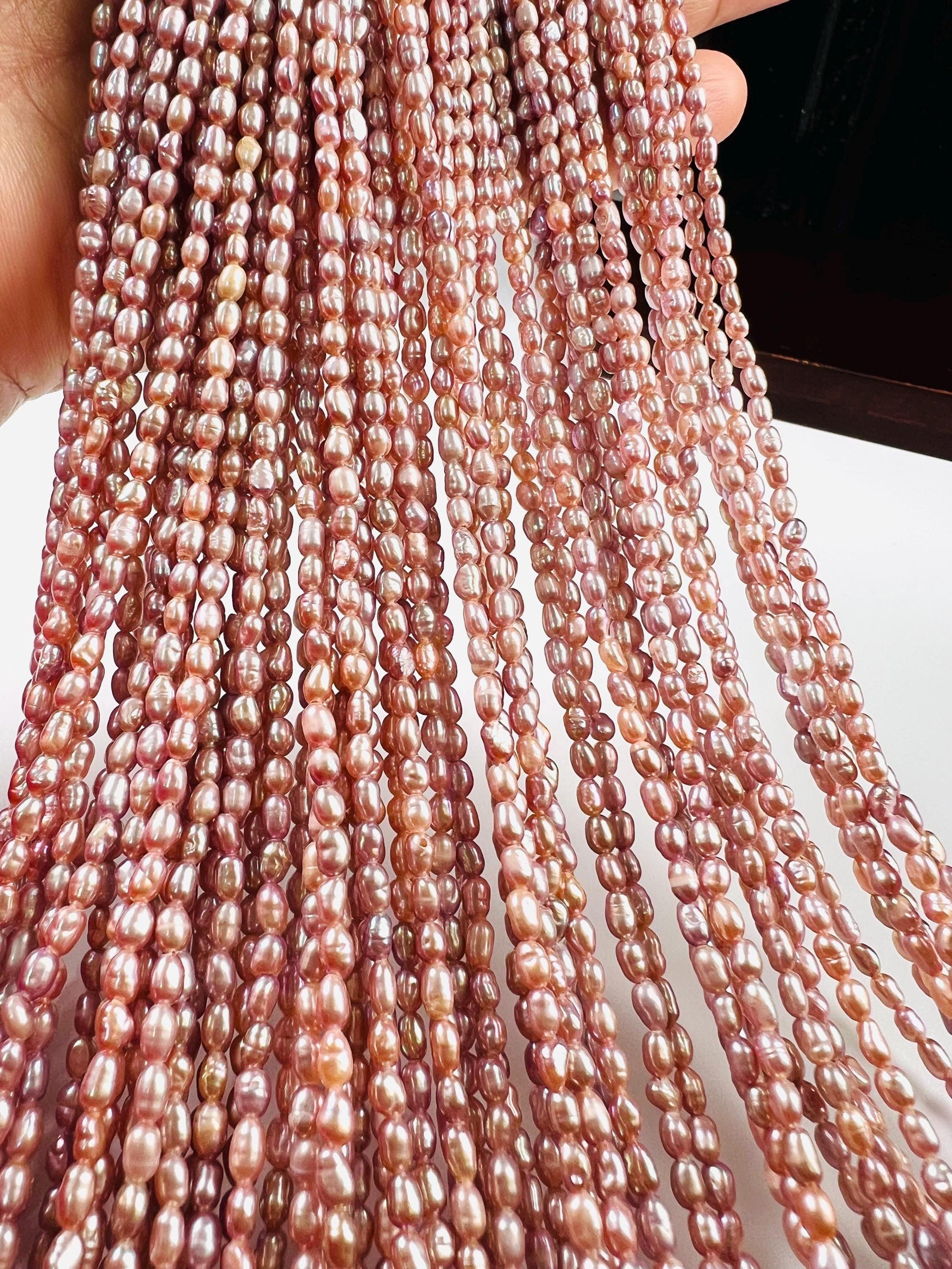 Natural Freshwater pearl, champagne pink purple rice oval AAA quality pearl 2.5-3mm tiny pearl 14” full strand