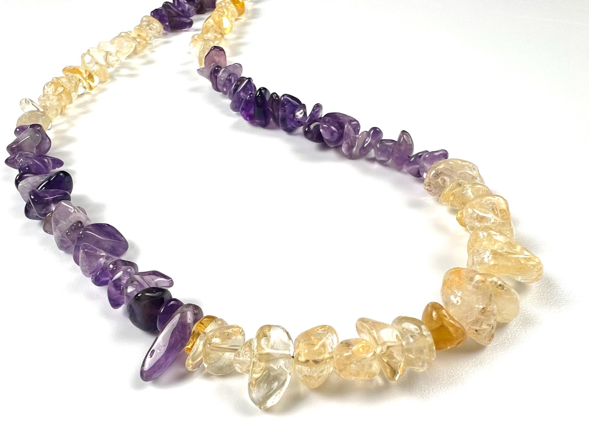 Natural Citrine and Amethyst Freeform Raw smooth nugget chips gold necklace February Birthstone Energy, Meditation yoga Necklace