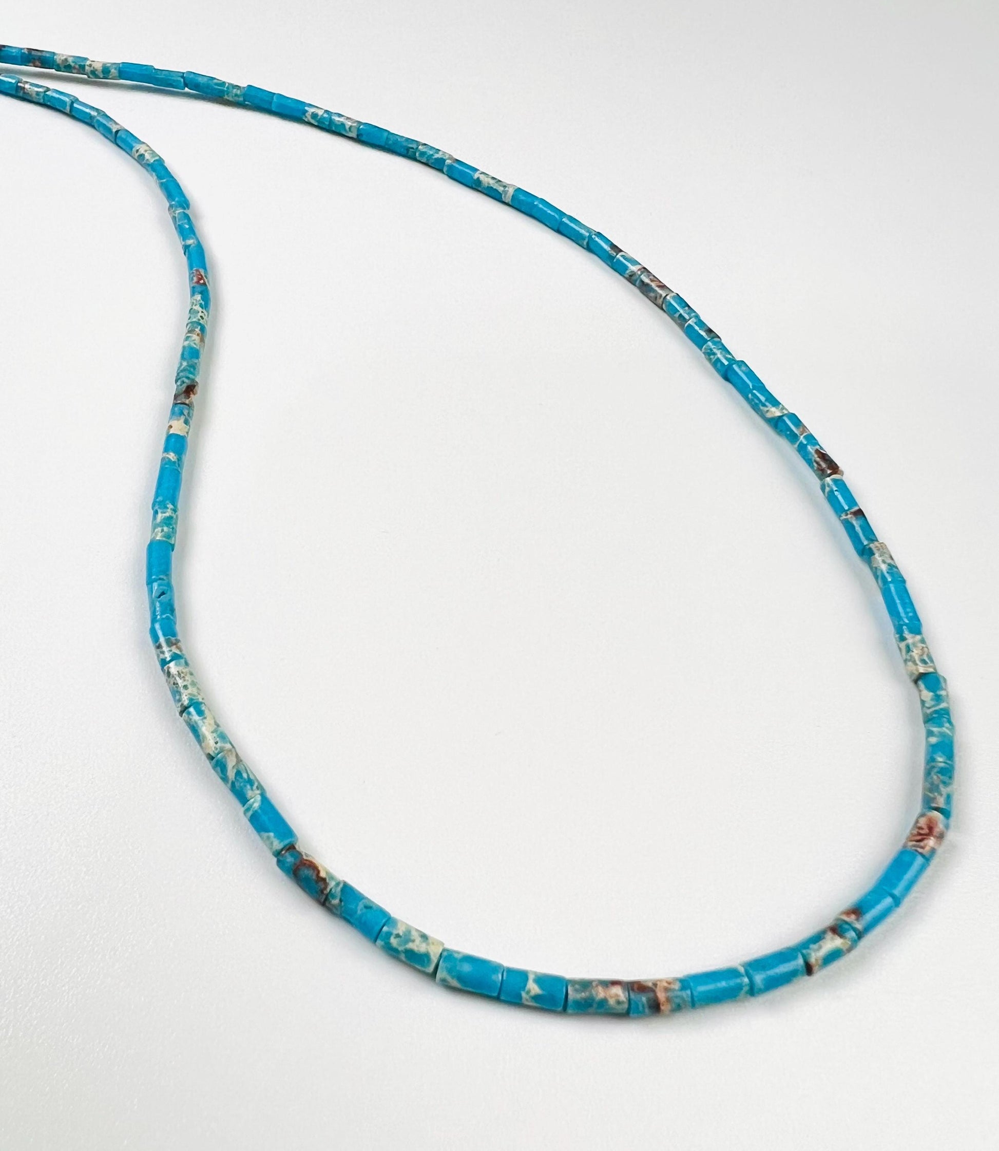 Turquoise blue tube shape beaded Choker Hand Made Necklace in December Birth Stone, Man or Woman gifts