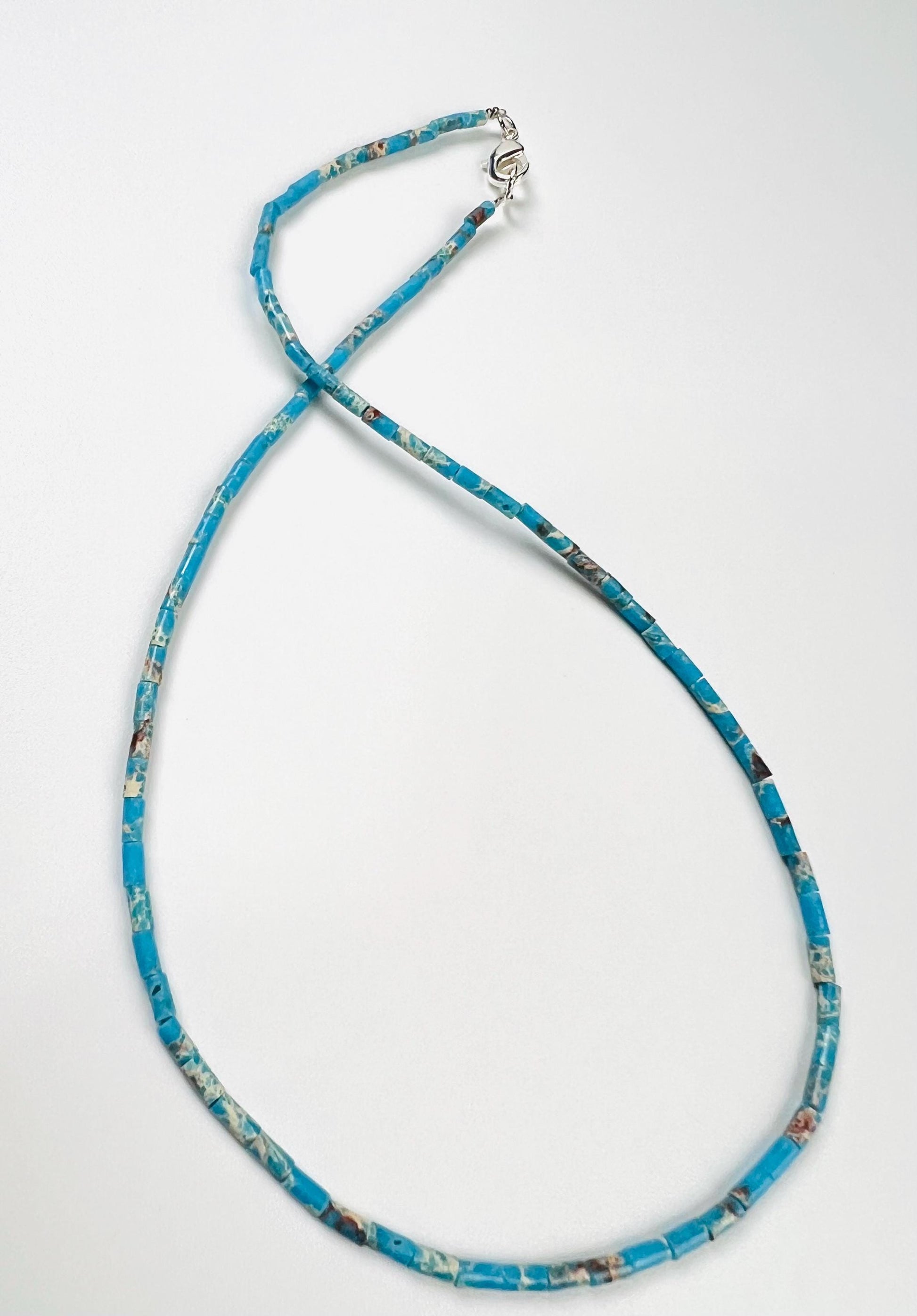 Turquoise blue tube shape beaded Choker Hand Made Necklace in December Birth Stone, Man or Woman gifts