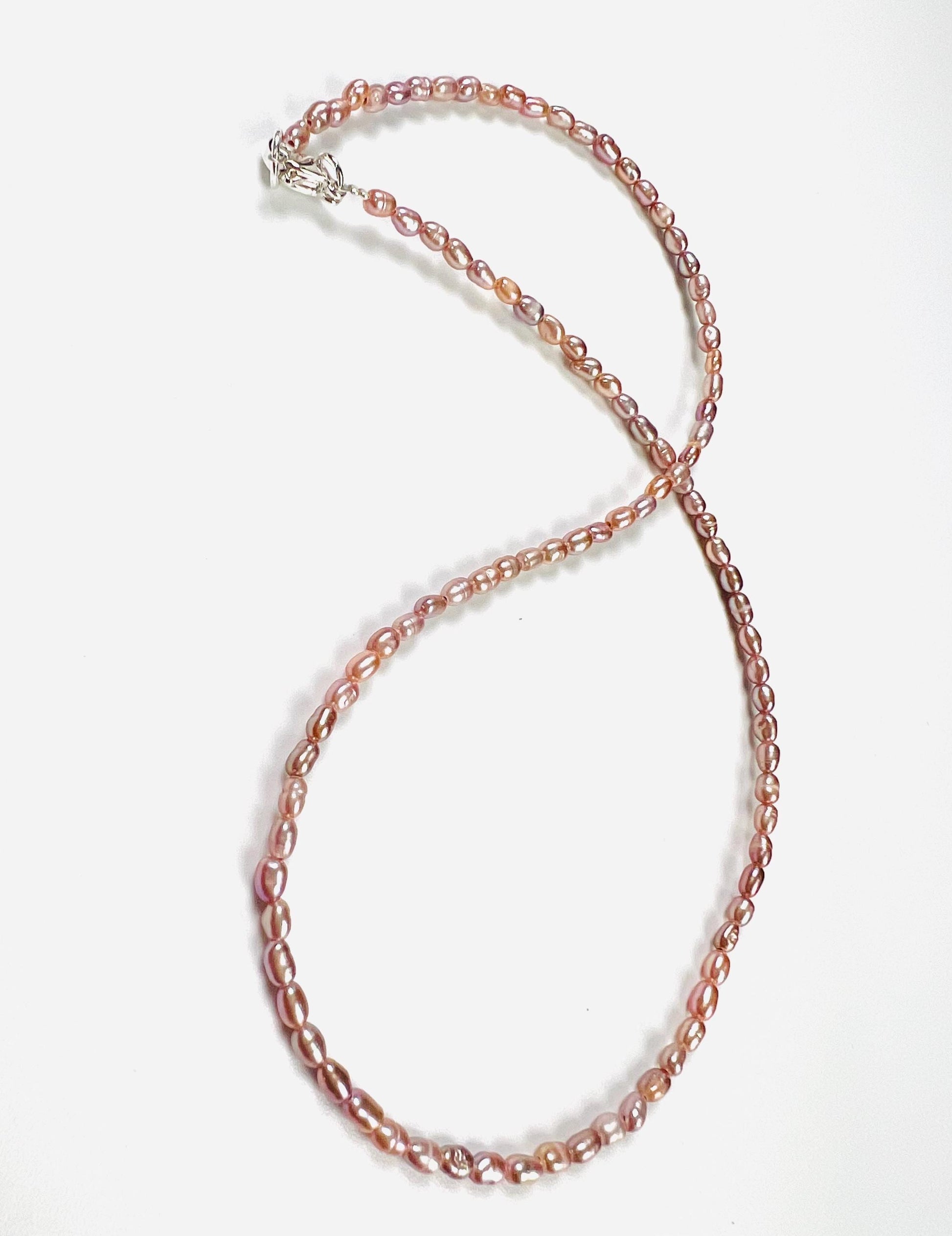 Natural Freshwater Pearl AAA quality pitchy pink purple rice oval Pearl Necklace, wedding Holiday gift