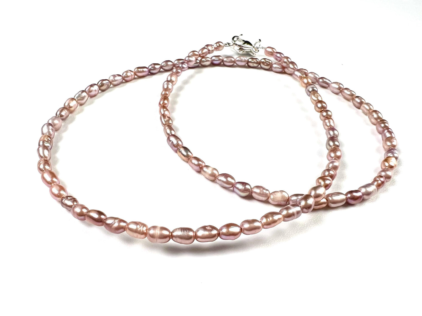 Natural Freshwater Pearl AAA quality pitchy pink purple rice oval Pearl Necklace, wedding Holiday gift