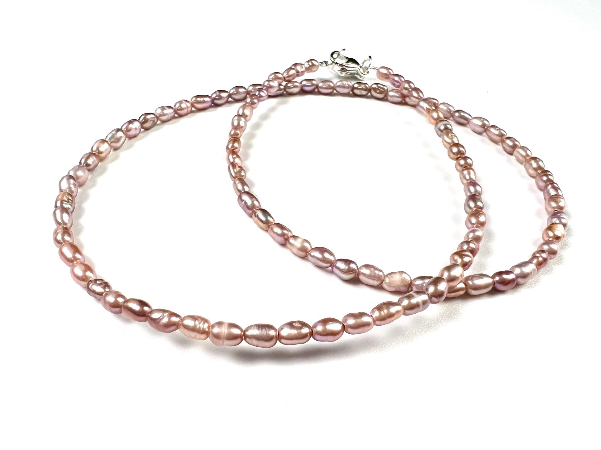 Natural Freshwater Pearl AAA quality pitchy pink purple rice oval Pearl Necklace, wedding Holiday gift