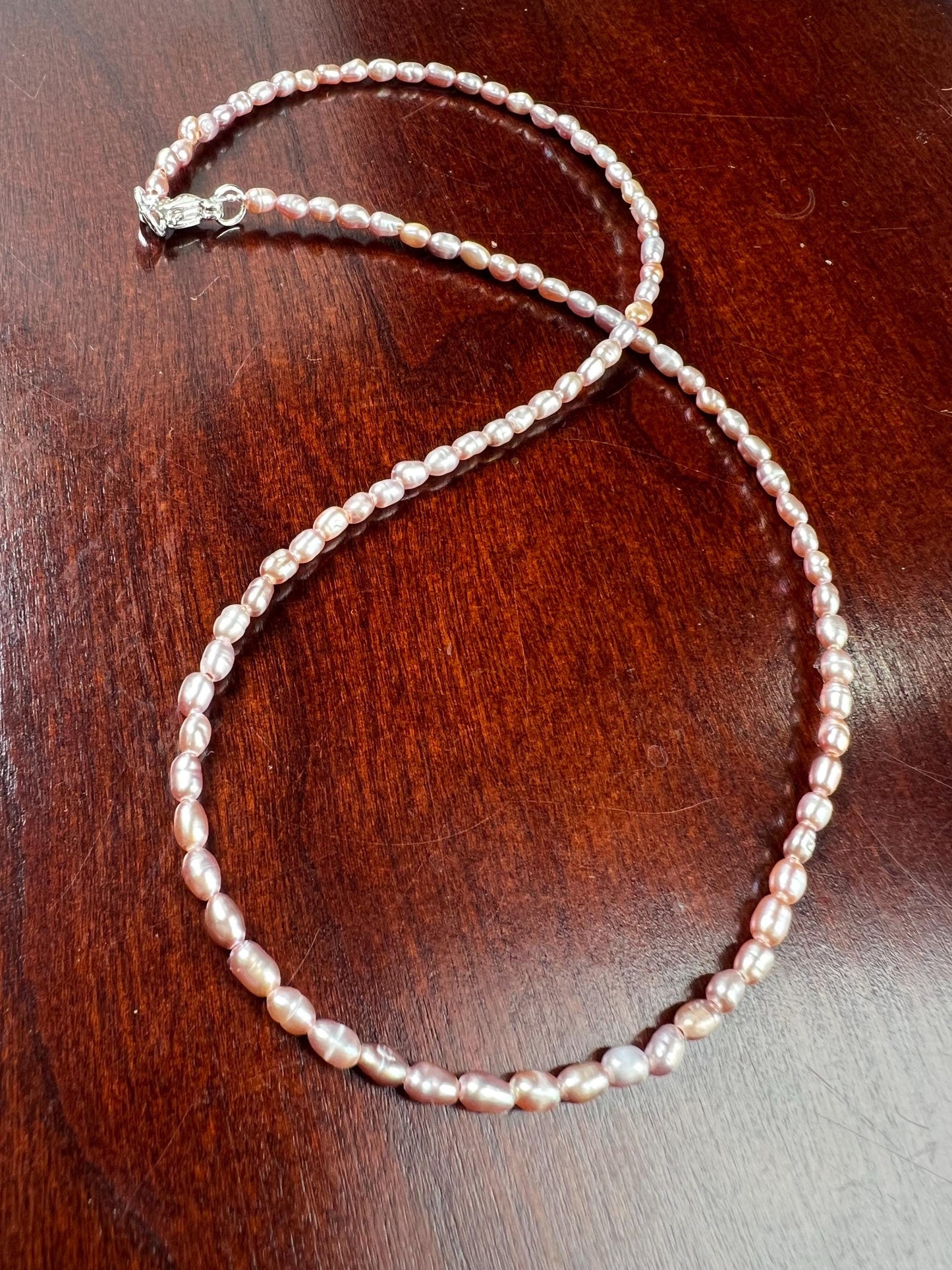 Natural Freshwater Pearl AAA quality pitchy pink purple rice oval Pearl Necklace, wedding Holiday gift