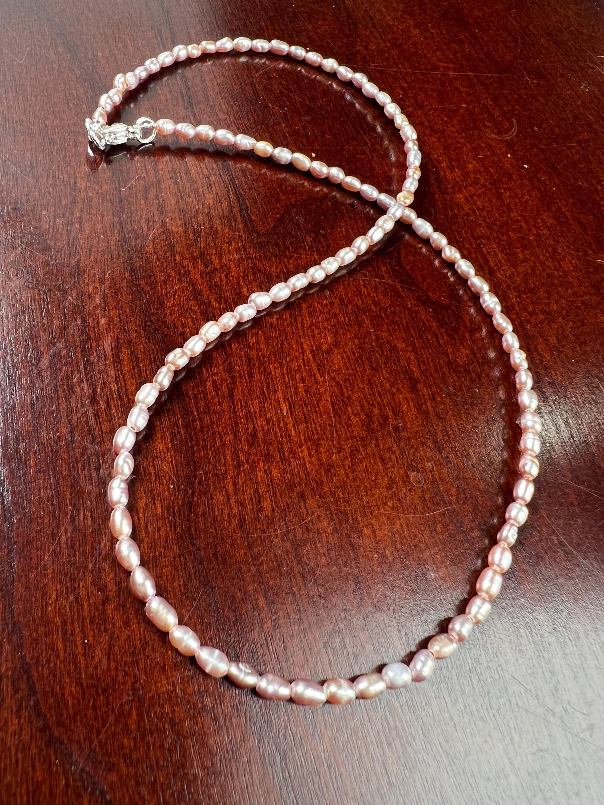 Natural Freshwater Pearl AAA quality pitchy pink purple rice oval Pearl Necklace, wedding Holiday gift