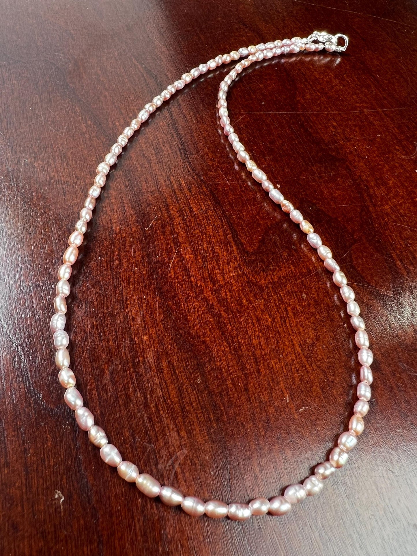 Natural Freshwater Pearl AAA quality pitchy pink purple rice oval Pearl Necklace, wedding Holiday gift