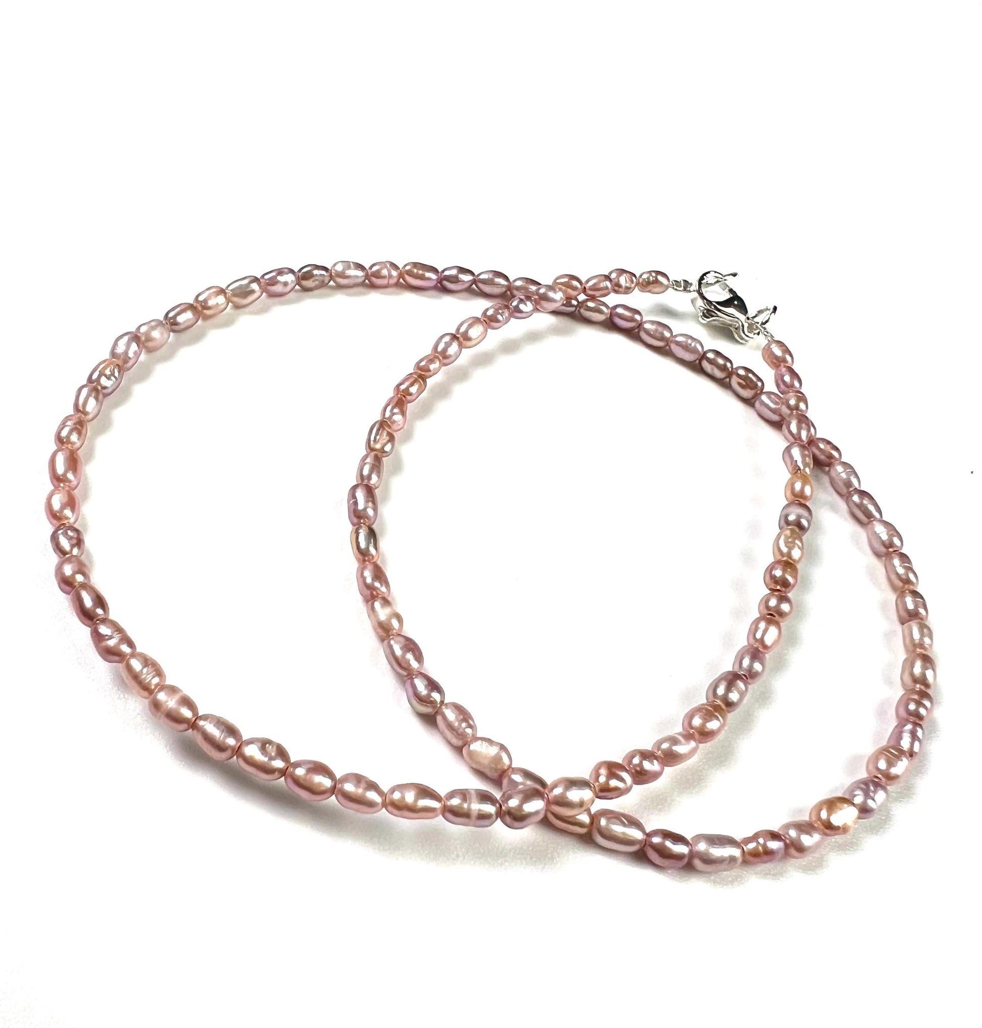 Natural Freshwater Pearl AAA quality pitchy pink purple rice oval Pearl Necklace, wedding Holiday gift