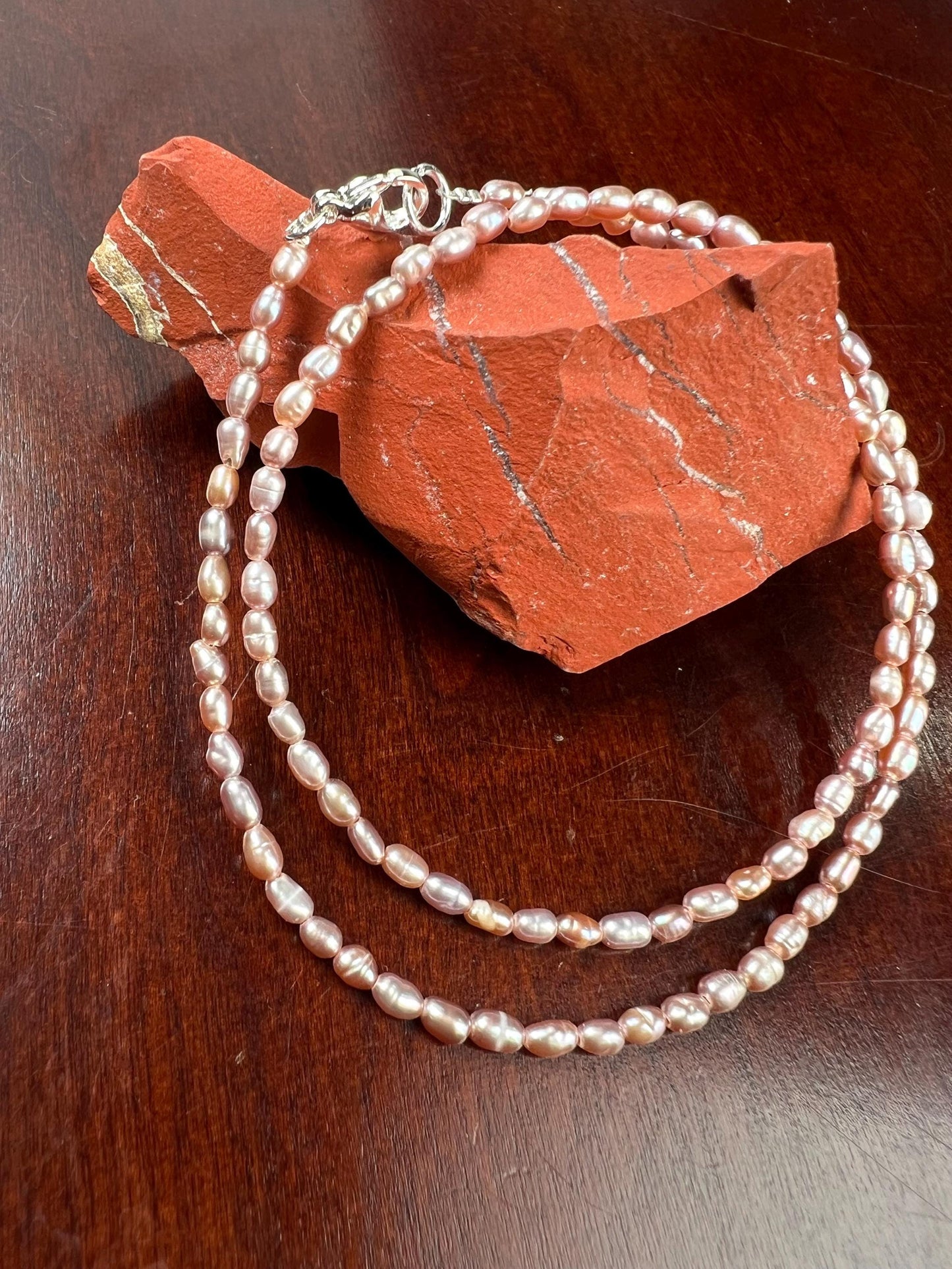 Natural Freshwater Pearl AAA quality pitchy pink purple rice oval Pearl Necklace, wedding Holiday gift