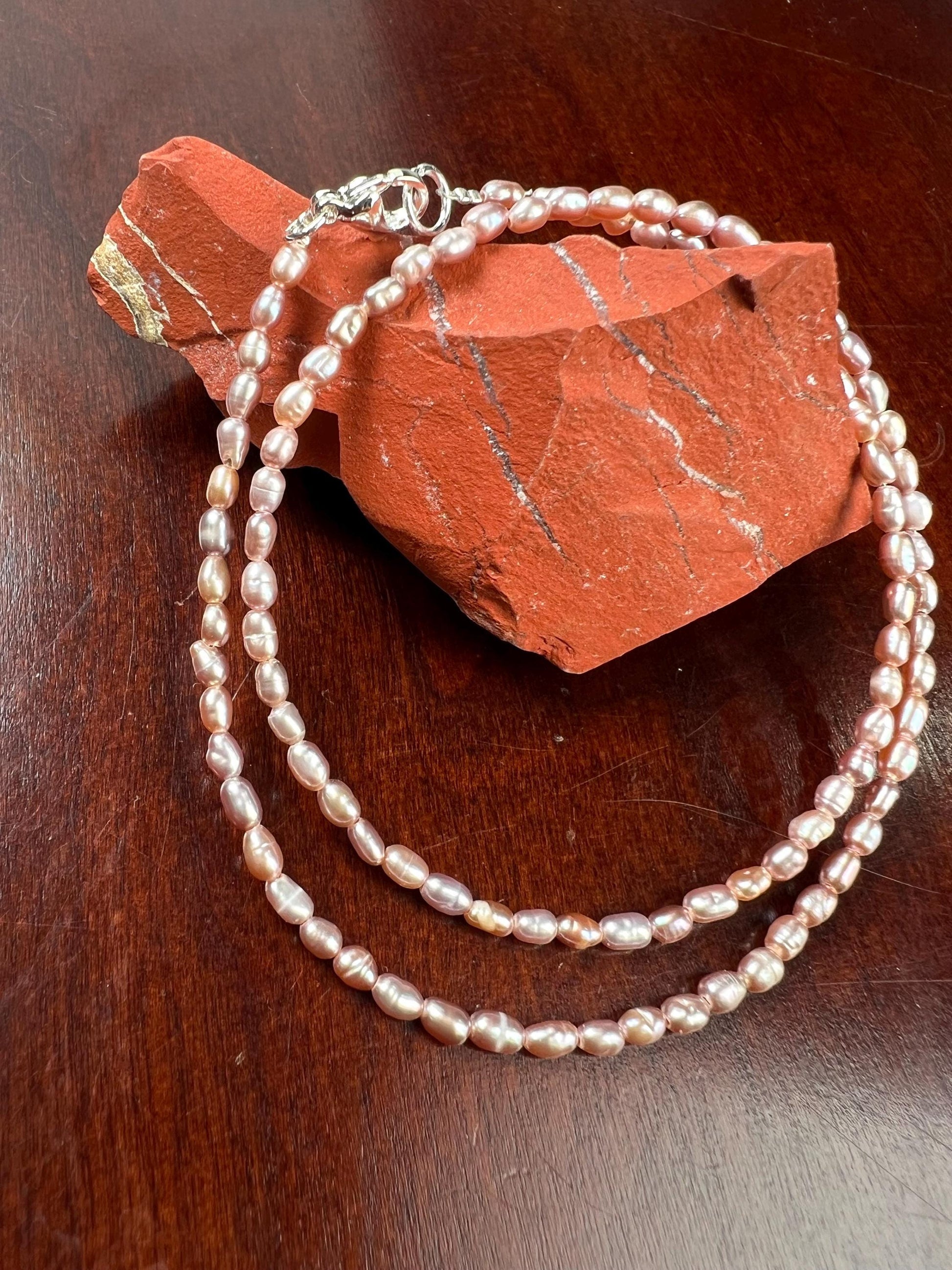 Natural Freshwater Pearl AAA quality pitchy pink purple rice oval Pearl Necklace, wedding Holiday gift