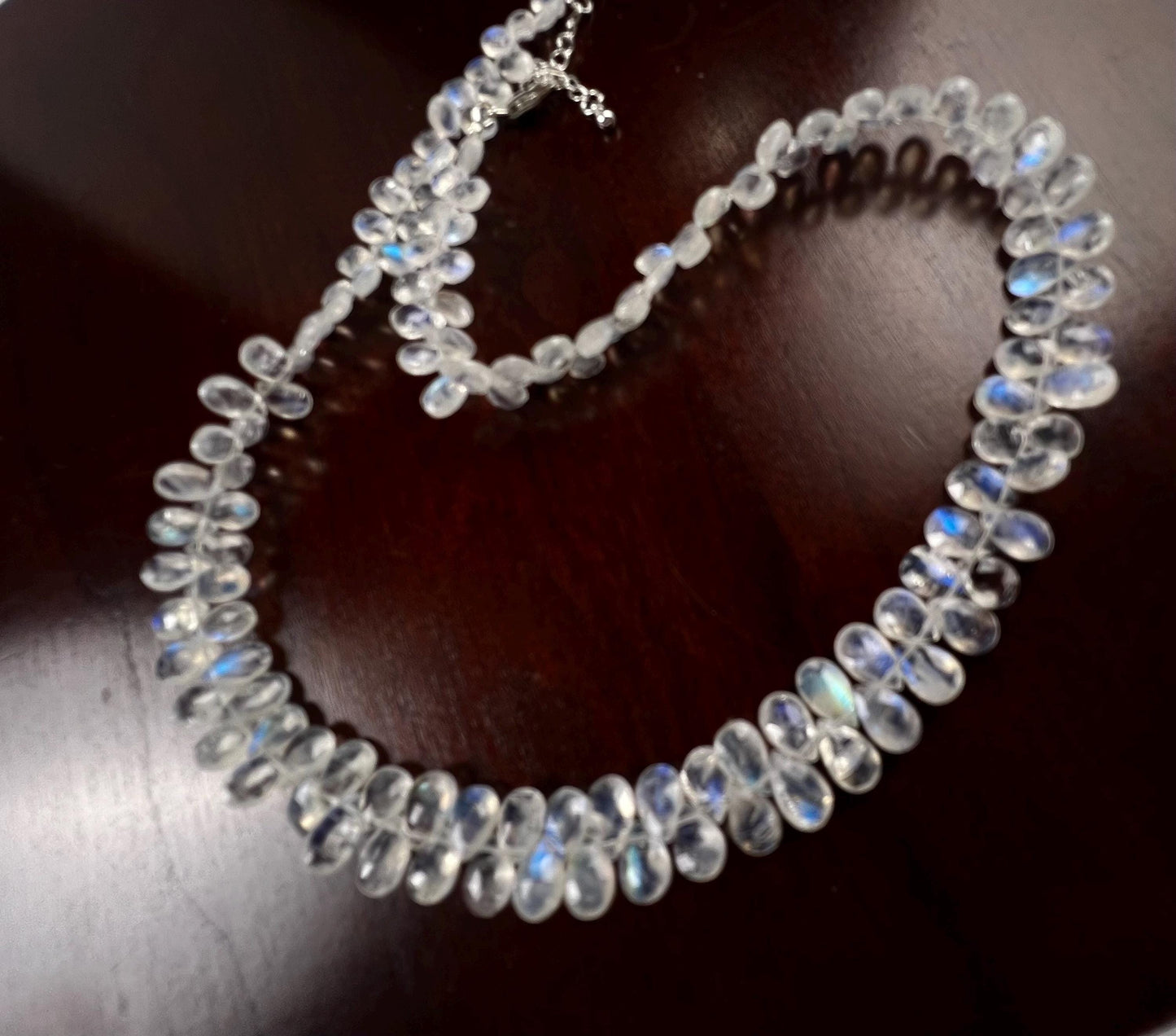 Natural Rainbow Moonstone Faceted Drop Gemstone Necklace AAA blue flash clear quality 925 Sterling Silver Precious elegant gift