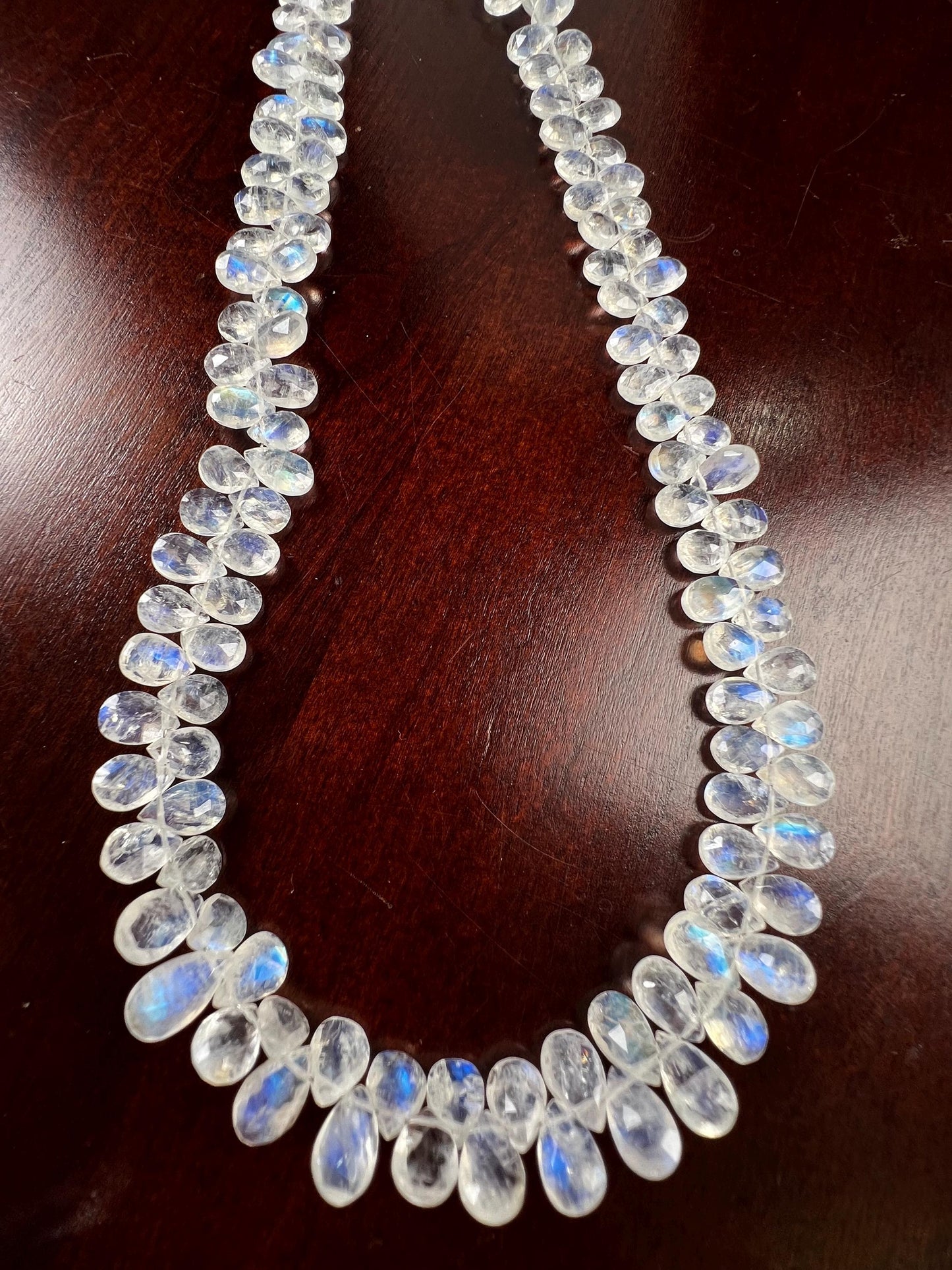 Natural Rainbow Moonstone Faceted Drop Gemstone Necklace AAA blue flash clear quality 925 Sterling Silver Precious elegant gift