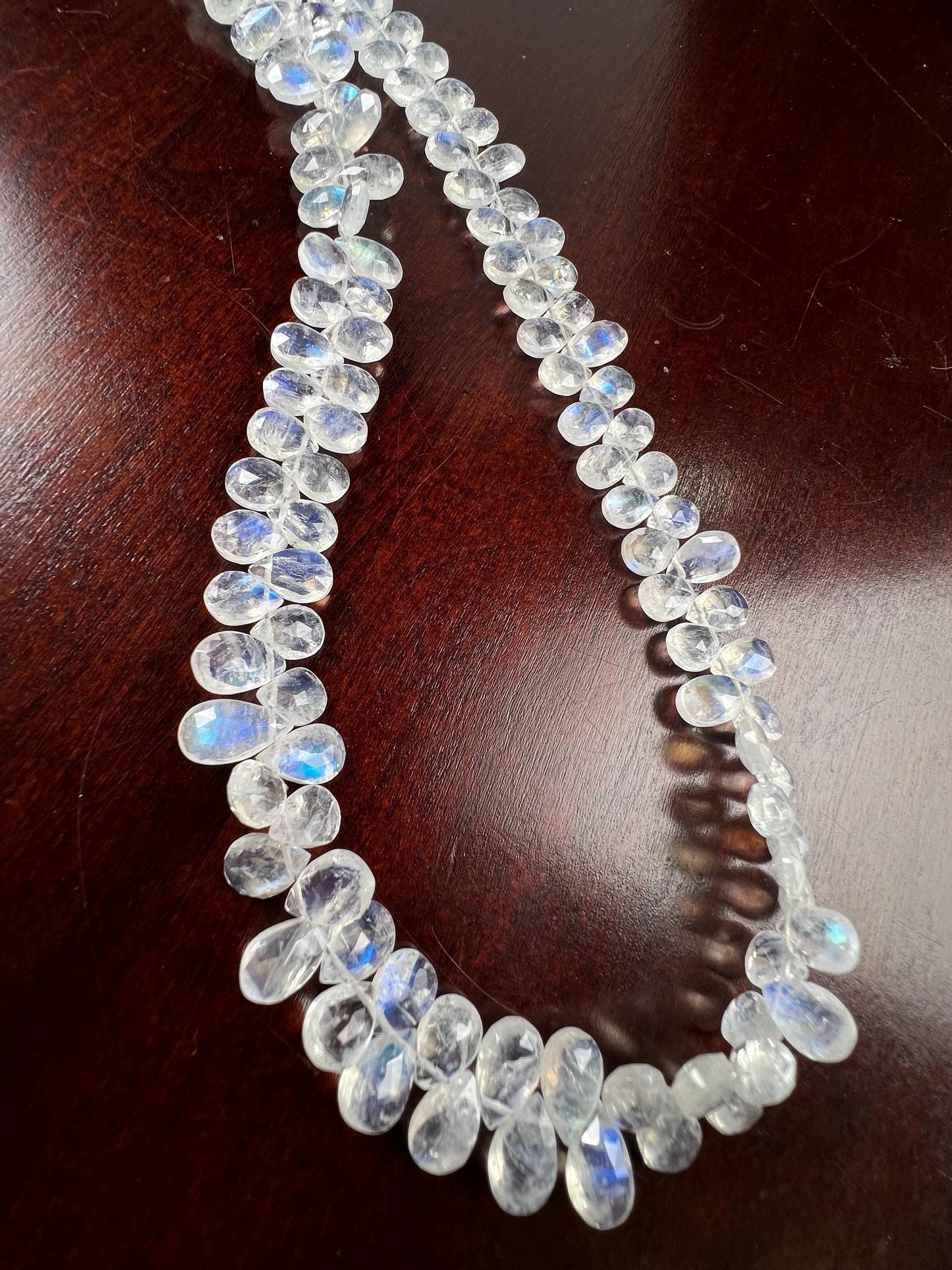 Natural Rainbow Moonstone Faceted Drop Gemstone Necklace AAA blue flash clear quality 925 Sterling Silver Precious elegant gift