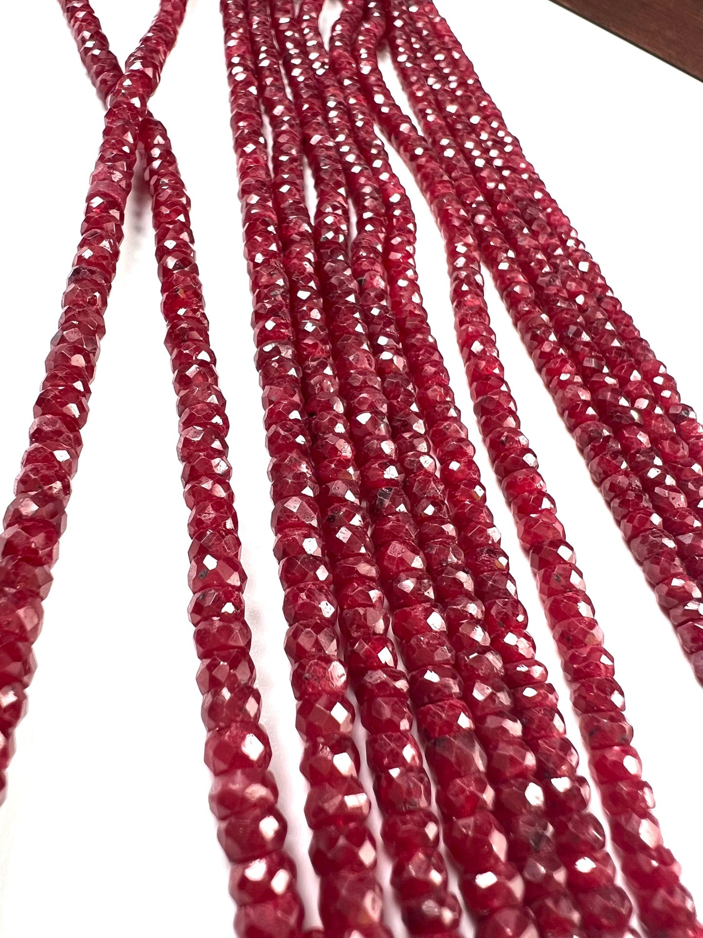 Genuine Ruby Faceted Rondelle 4mm Jewelry Making Gemstone Beads 12" Strand, May birthstone