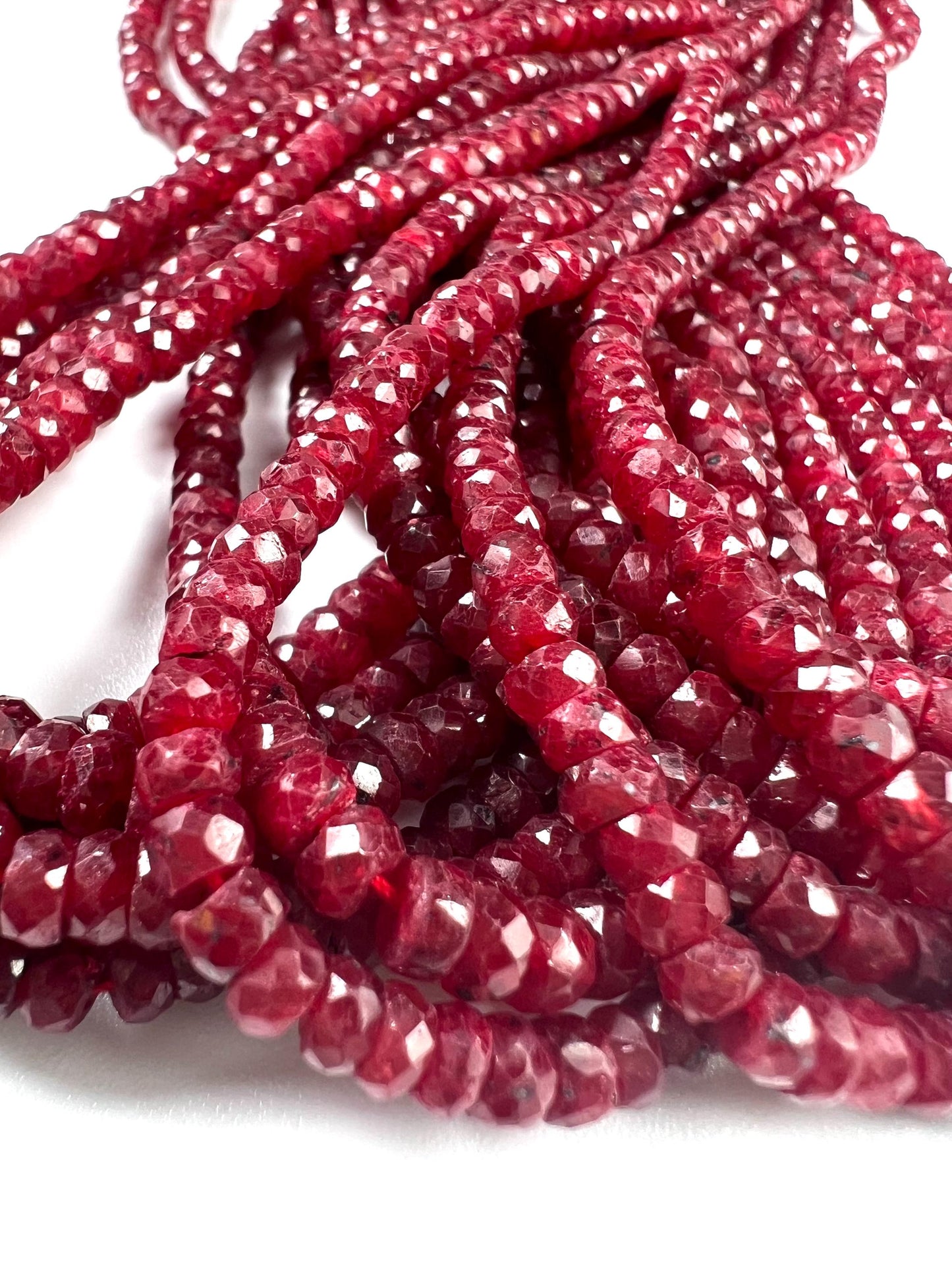 Genuine Ruby Faceted Rondelle 4mm Jewelry Making Gemstone Beads 12" Strand, May birthstone