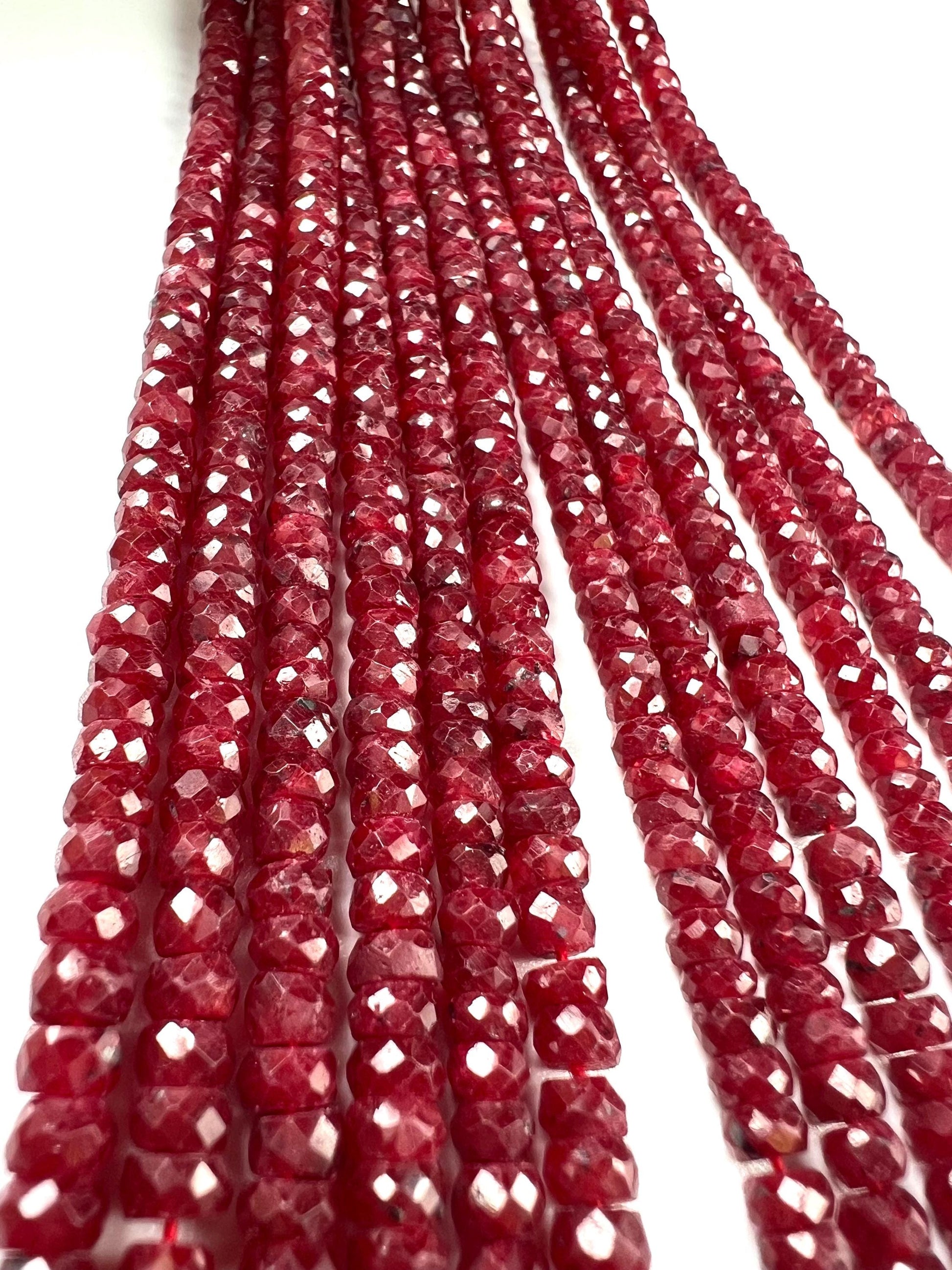Genuine Ruby Faceted Rondelle 4mm Jewelry Making Gemstone Beads 12" Strand, May birthstone
