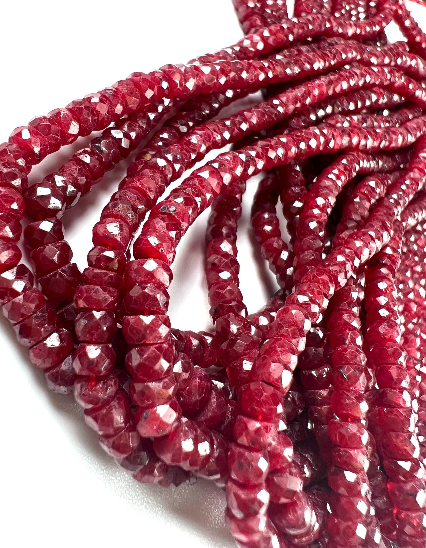 Genuine Ruby Faceted Rondelle 4mm Jewelry Making Gemstone Beads 12" Strand, May birthstone