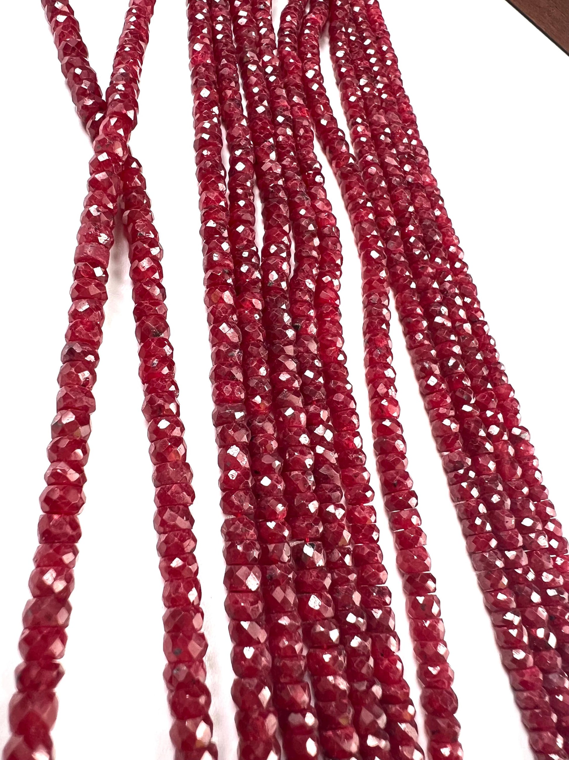 Genuine Ruby Faceted Rondelle 4mm Jewelry Making Gemstone Beads 12" Strand, May birthstone