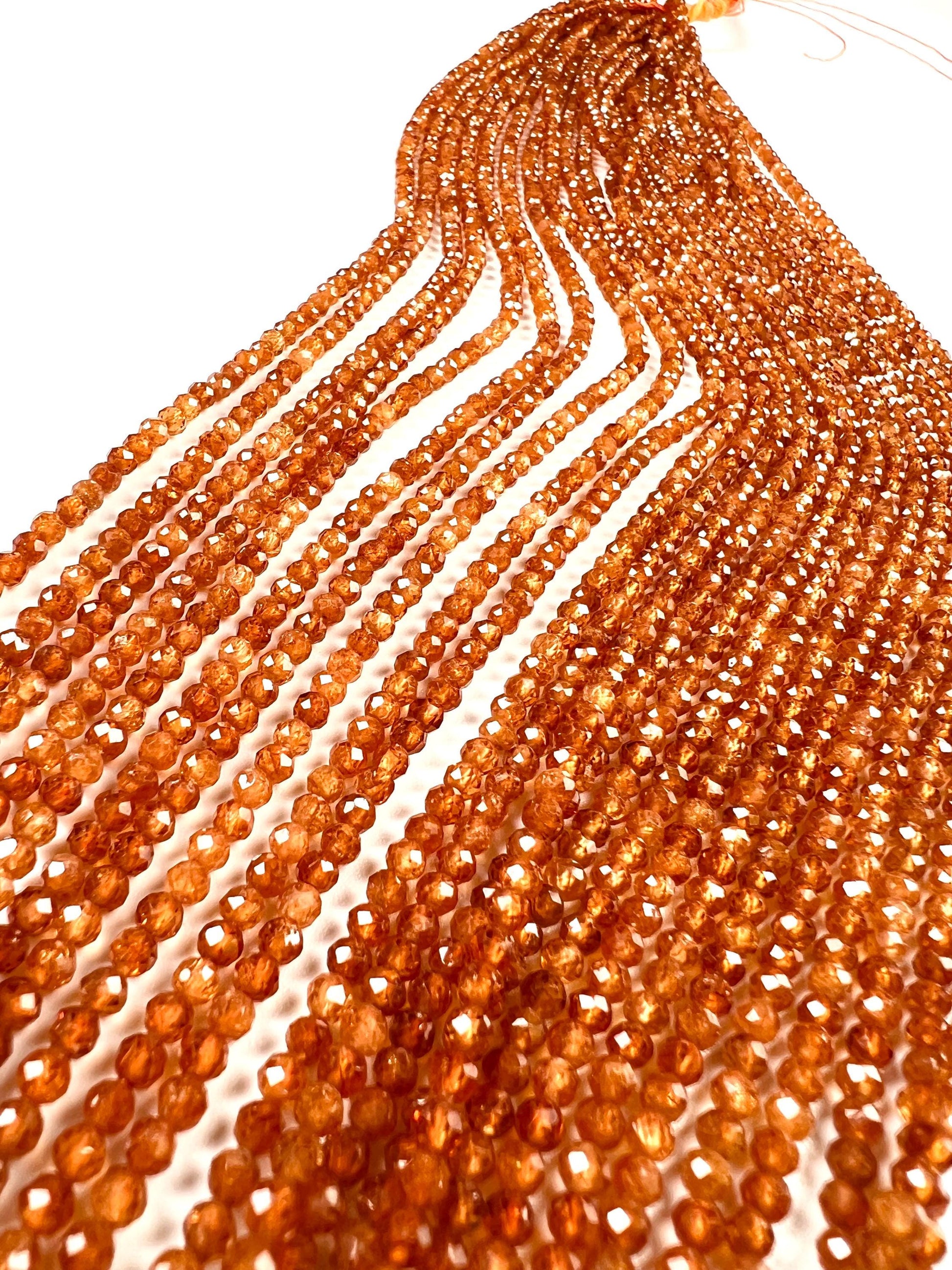 Natural Hessonite Garnet Faceted 3mm Round Gemstone Beads for Jewelry Making, 15" Strand