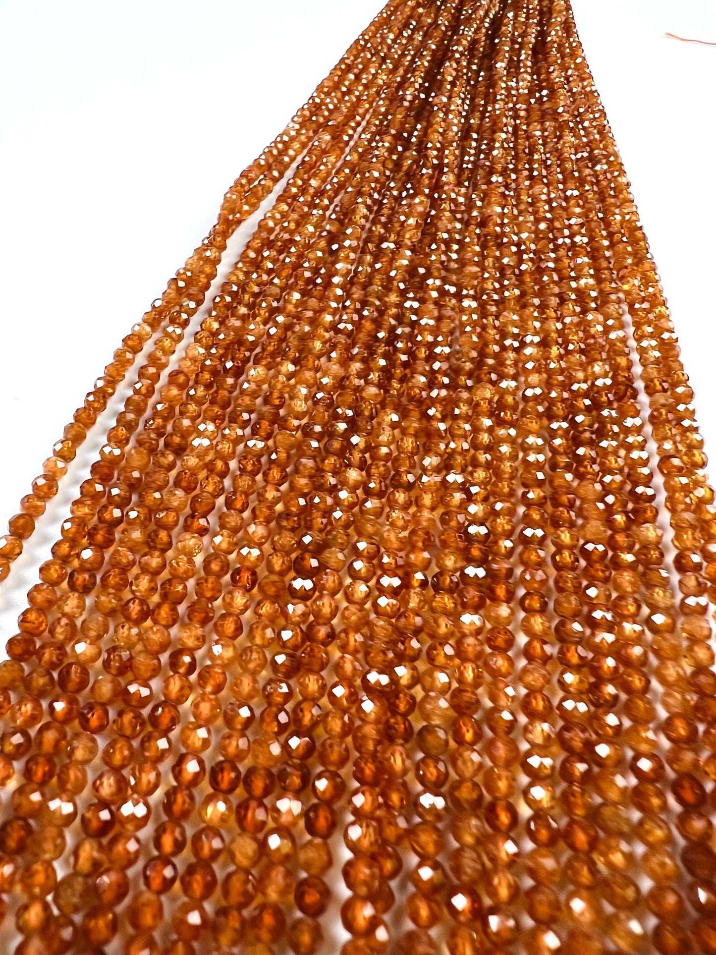 Natural Hessonite Garnet Faceted 3mm Round Gemstone Beads for Jewelry Making, 15" Strand