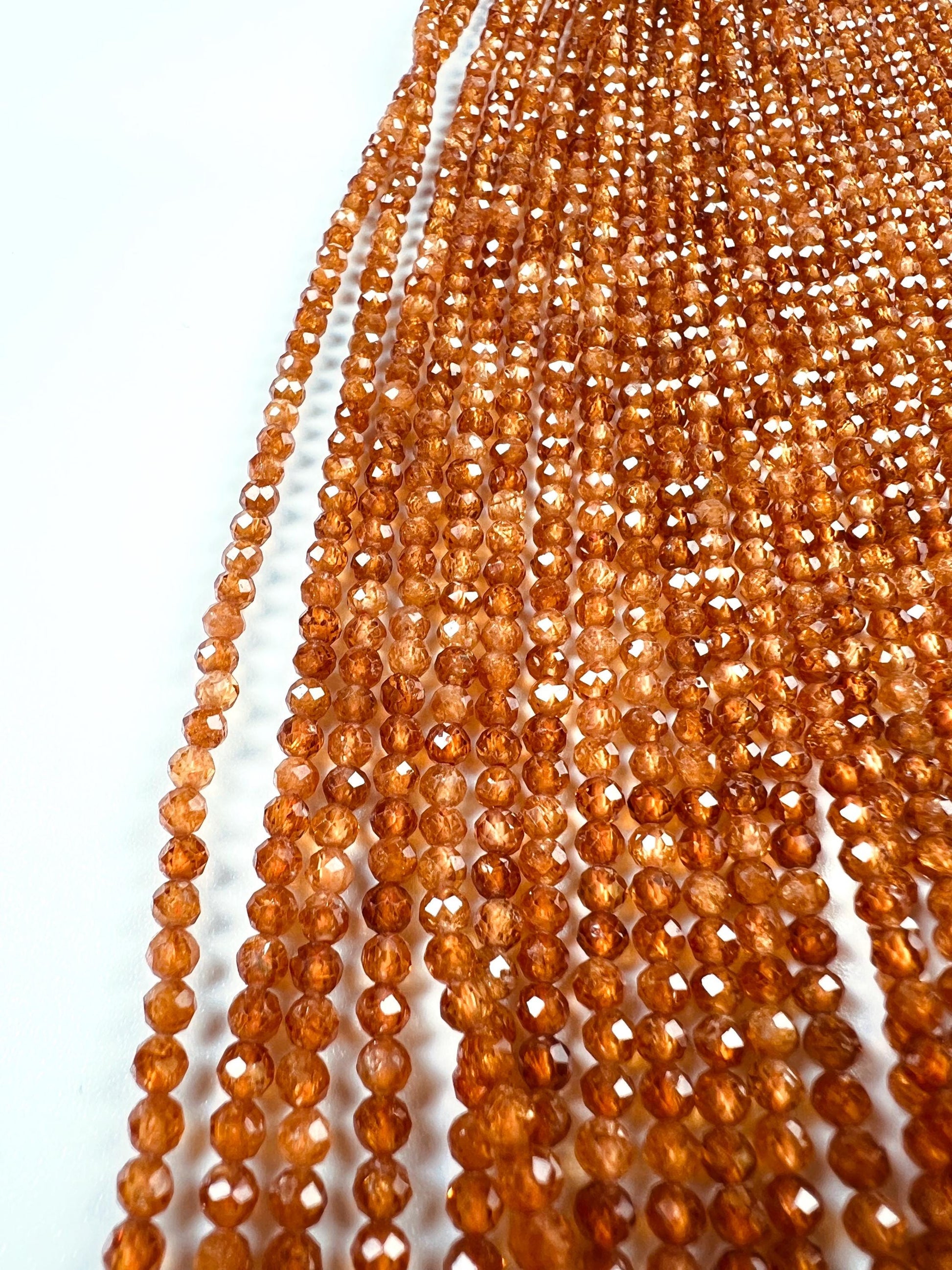 Natural Hessonite Garnet Faceted 3mm Round Gemstone Beads for Jewelry Making, 15" Strand
