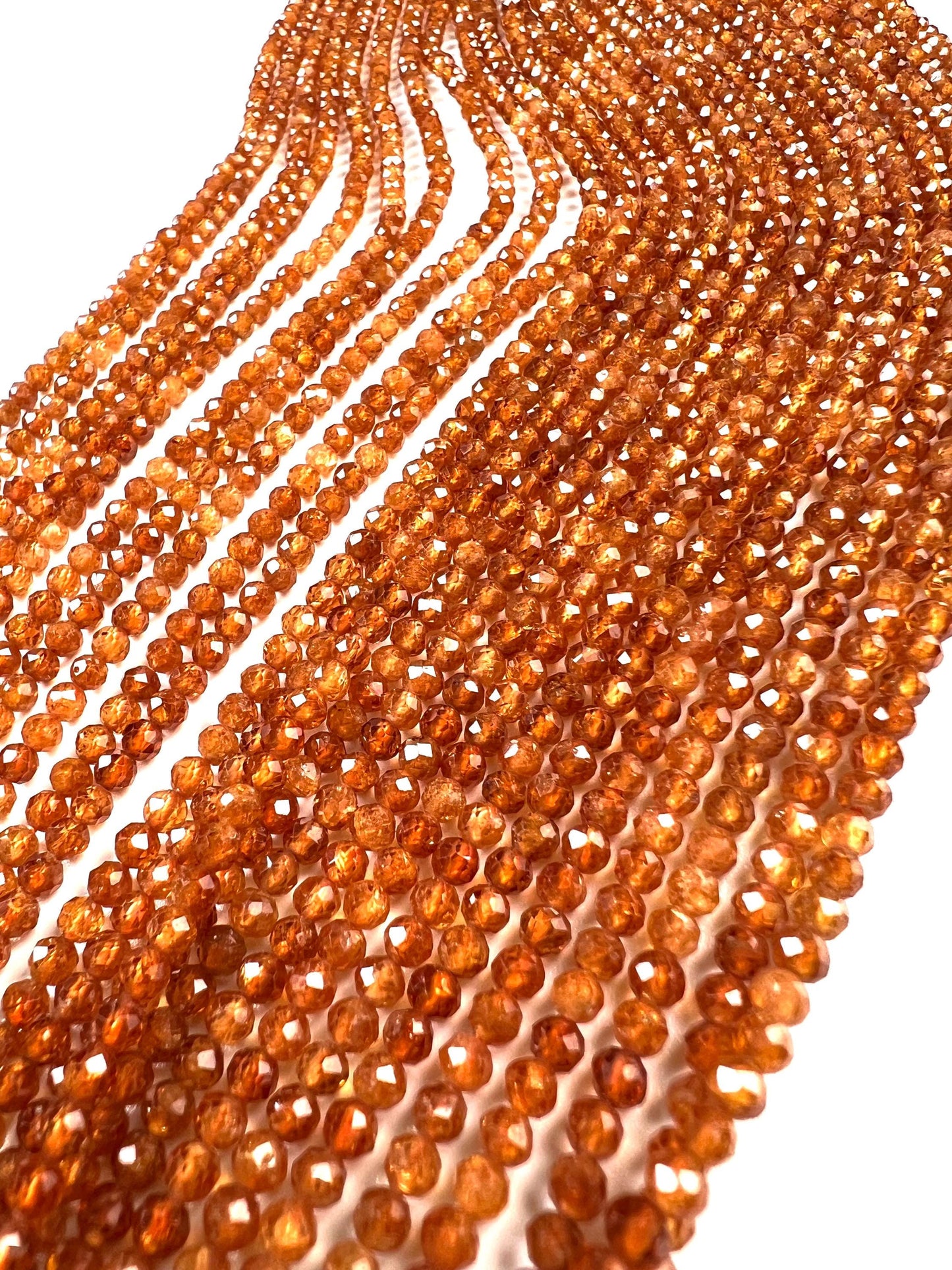 Natural Hessonite Garnet Faceted 3mm Round Gemstone Beads for Jewelry Making, 15" Strand