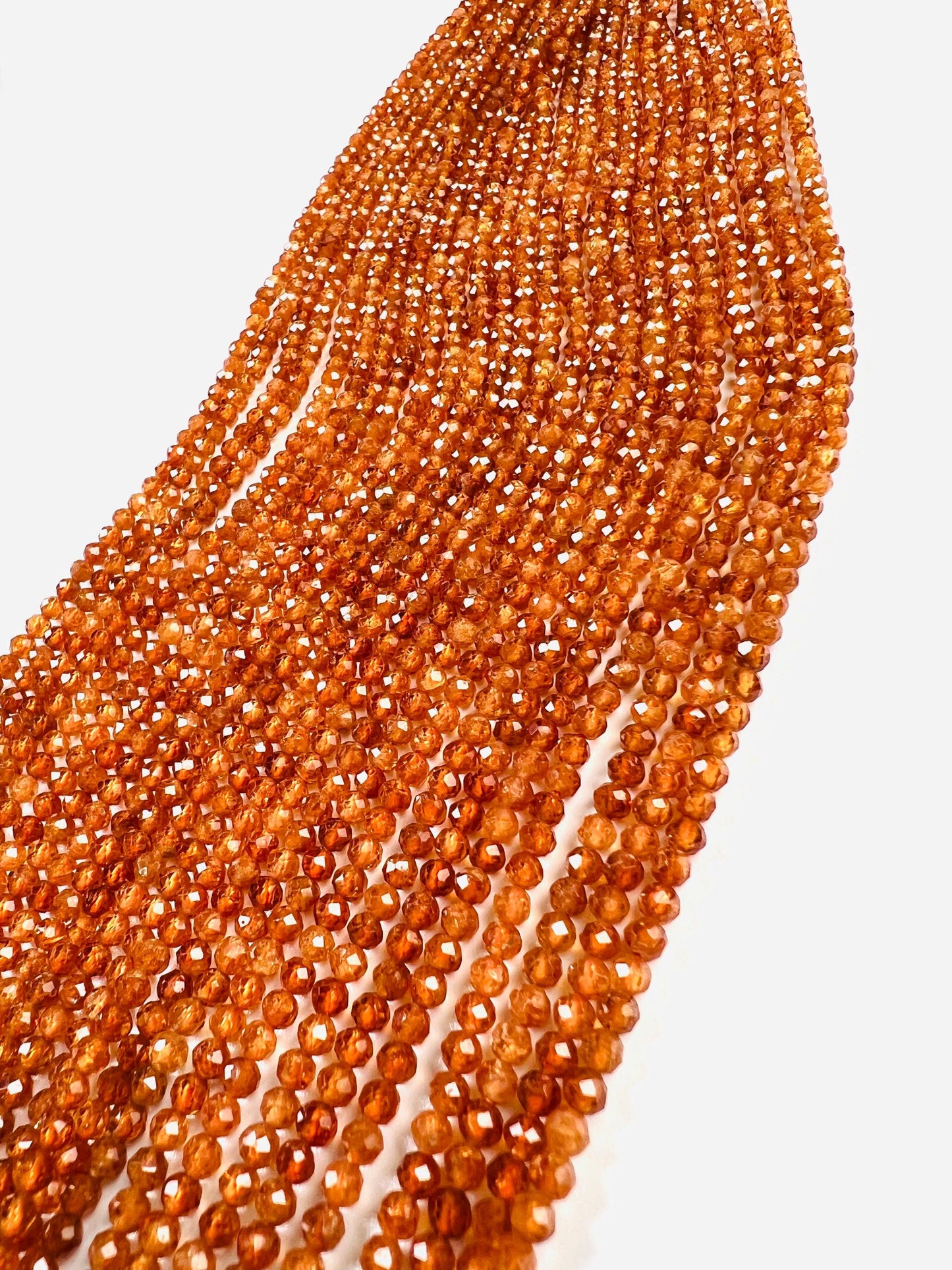 Natural Hessonite Garnet Faceted 3mm Round Gemstone Beads for Jewelry Making, 15" Strand