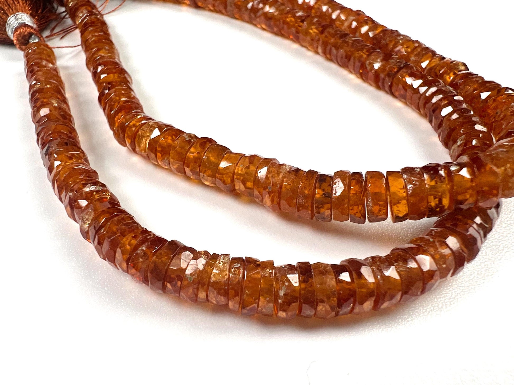 Natural Hessonite Garnet faceted Heishi wheel thick roundel Beads jewelry Making Natural Dark brown 8" strand