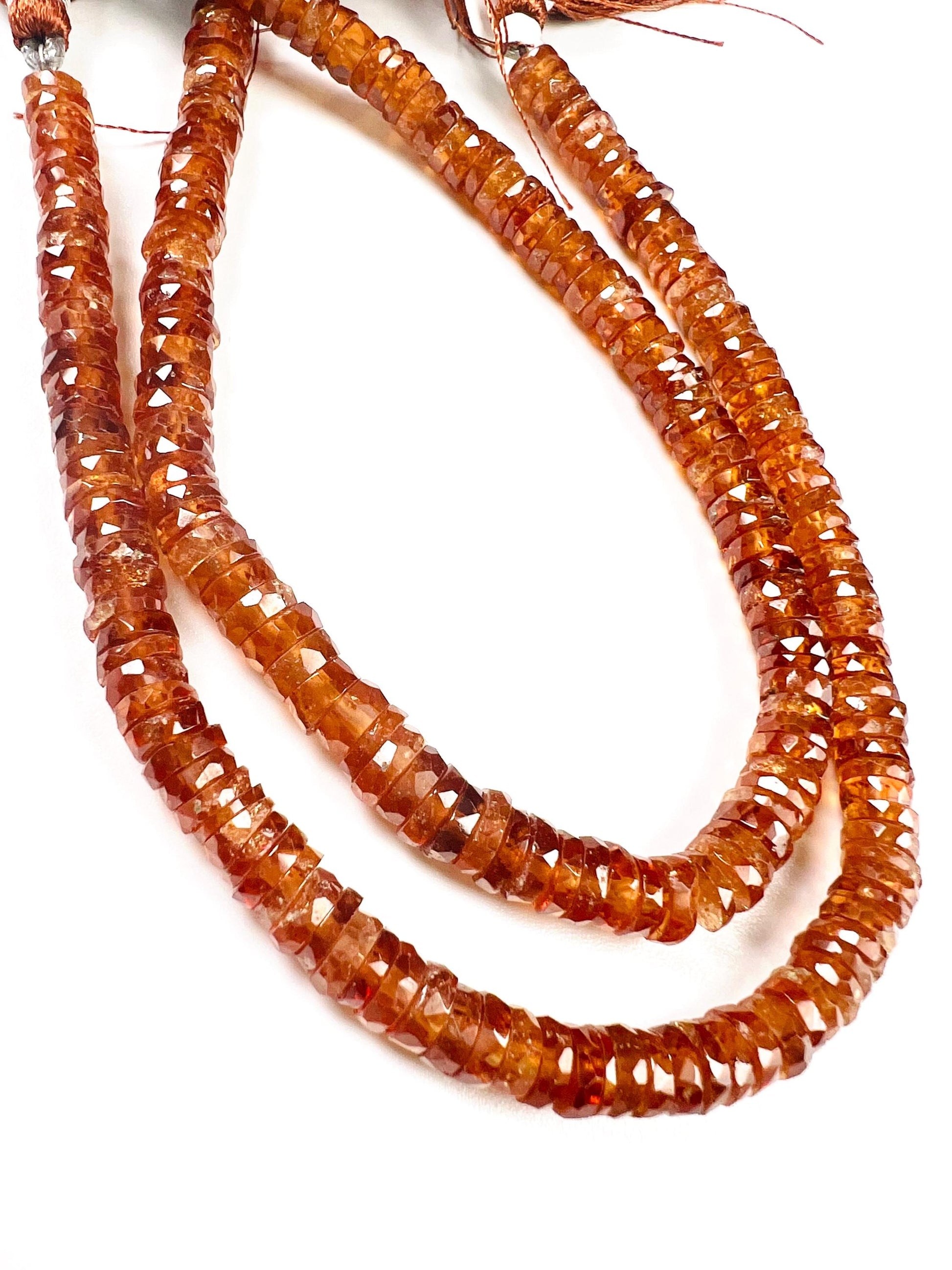 Natural Hessonite Garnet faceted Heishi wheel thick roundel Beads jewelry Making Natural Dark brown 8" strand