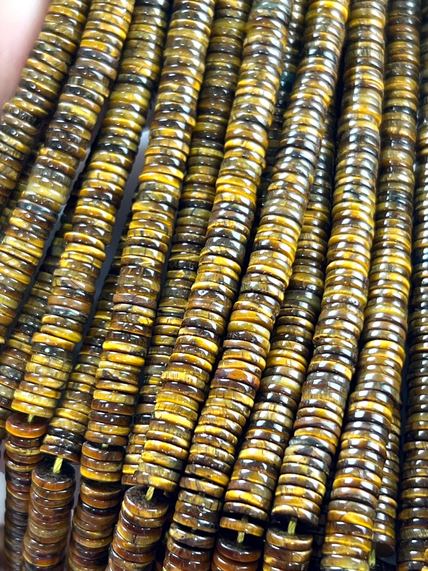 Natural Tiger Eye Brown Smooth Heishi 6-6.5mm Jewelry Making Natural Tiger Eye Gemstone Beads 15" Full Strand AAA quality