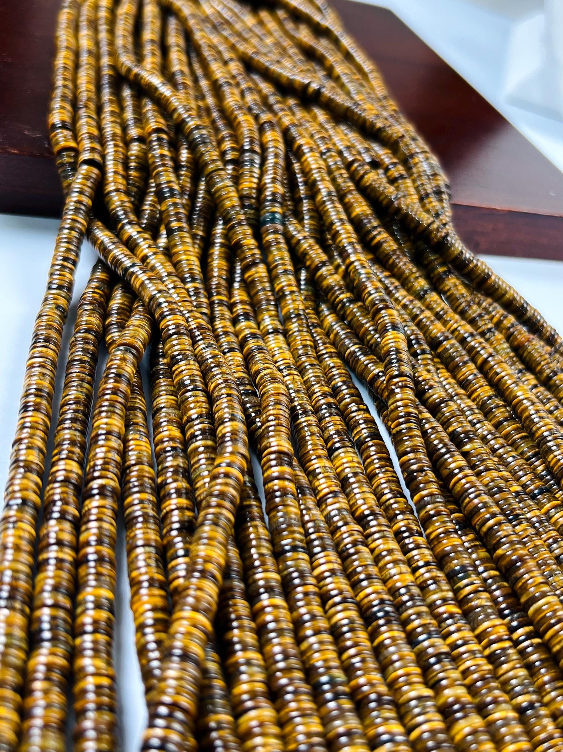 Natural Tiger Eye Brown Smooth Heishi 6-6.5mm Jewelry Making Natural Tiger Eye Gemstone Beads 15" Full Strand AAA quality