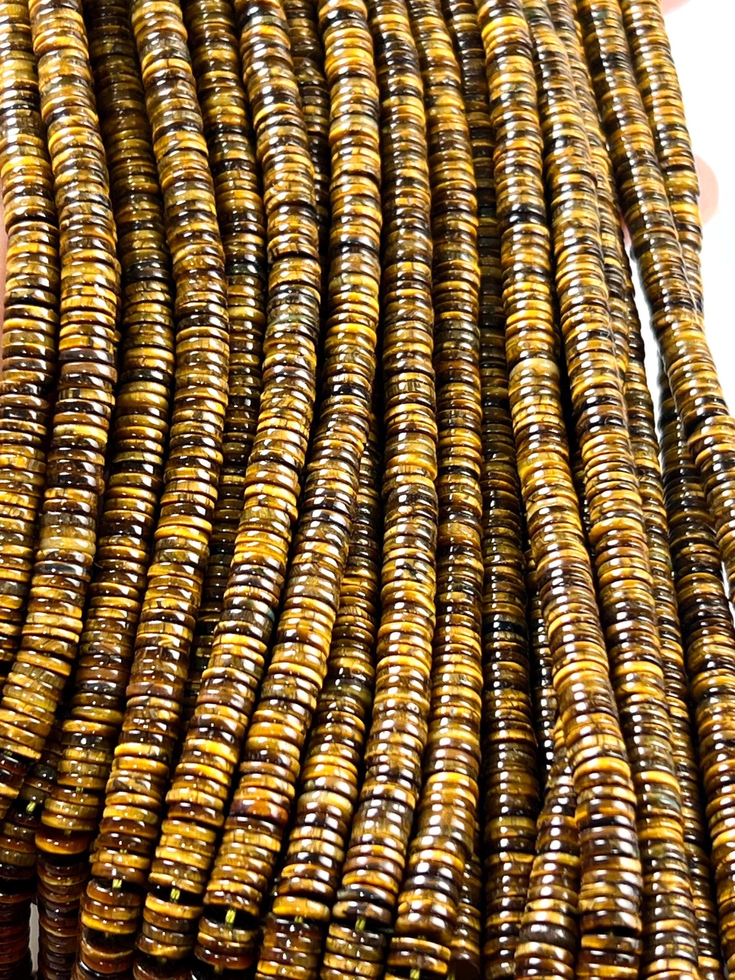 Natural Tiger Eye Brown Smooth Heishi 6-6.5mm Jewelry Making Natural Tiger Eye Gemstone Beads 15" Full Strand AAA quality