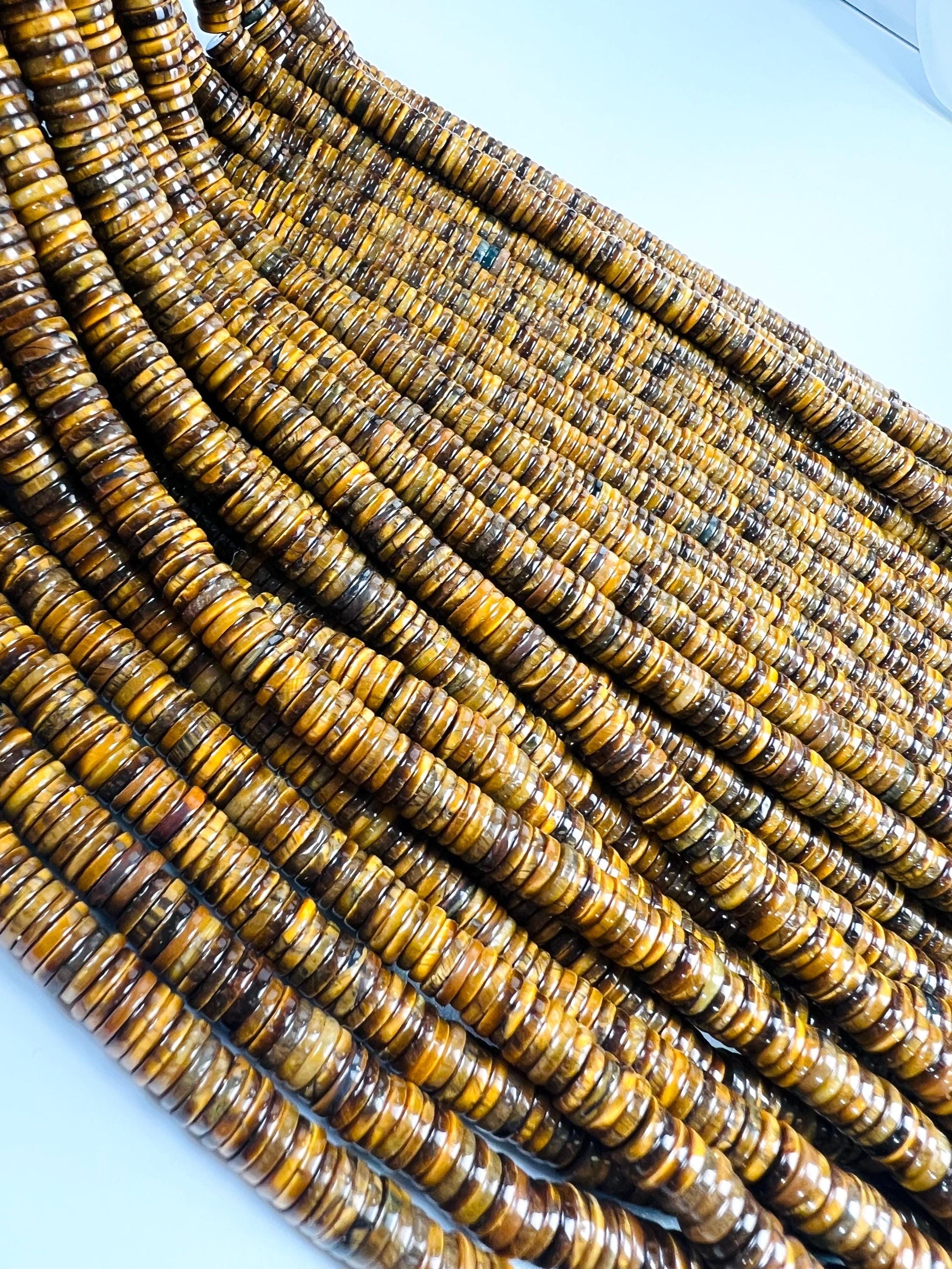 Natural Tiger Eye Brown Smooth Heishi 6-6.5mm Jewelry Making Natural Tiger Eye Gemstone Beads 15" Full Strand AAA quality