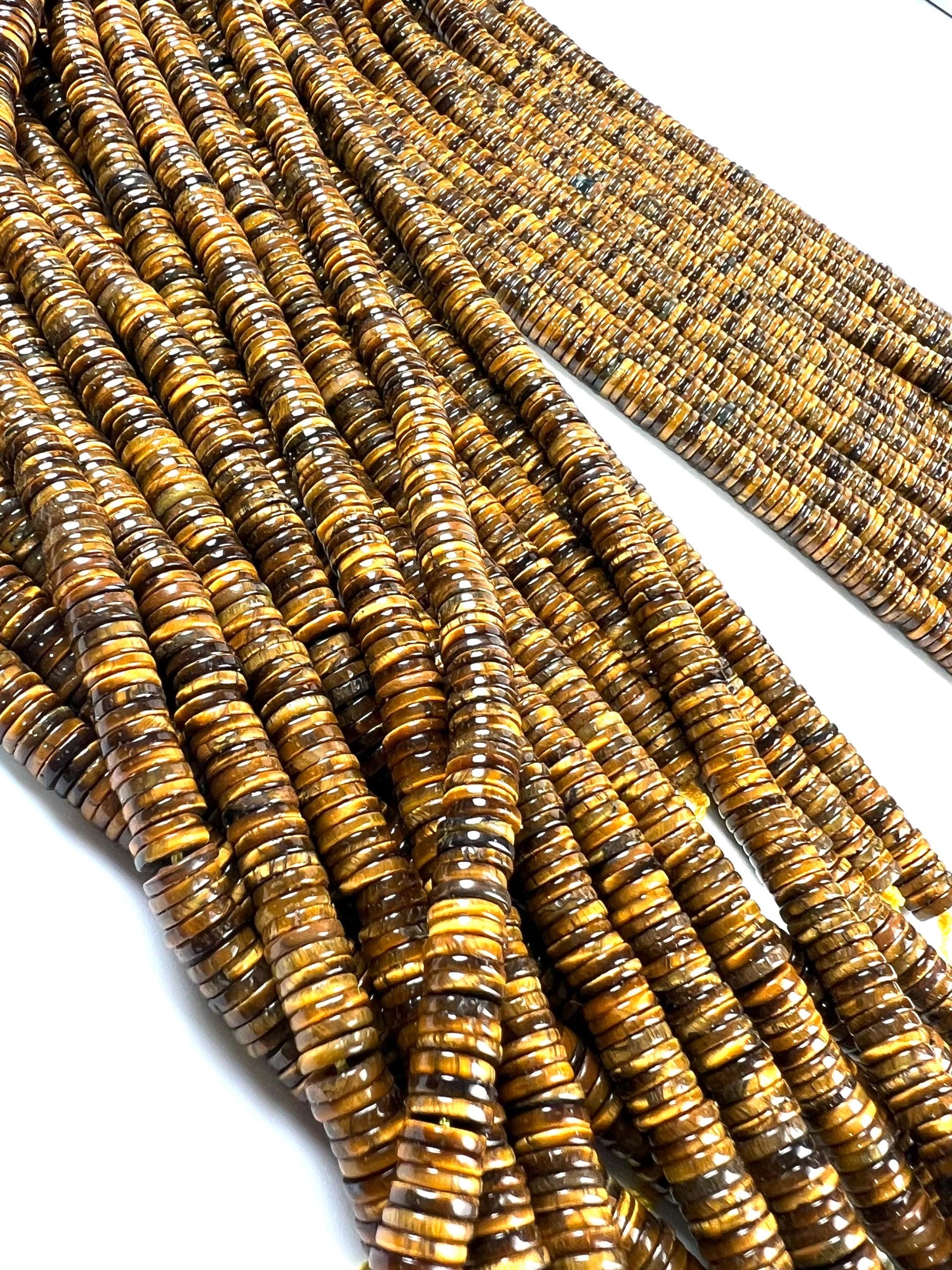 Natural Tiger Eye Brown Smooth Heishi 6-6.5mm Jewelry Making Natural Tiger Eye Gemstone Beads 15" Full Strand AAA quality