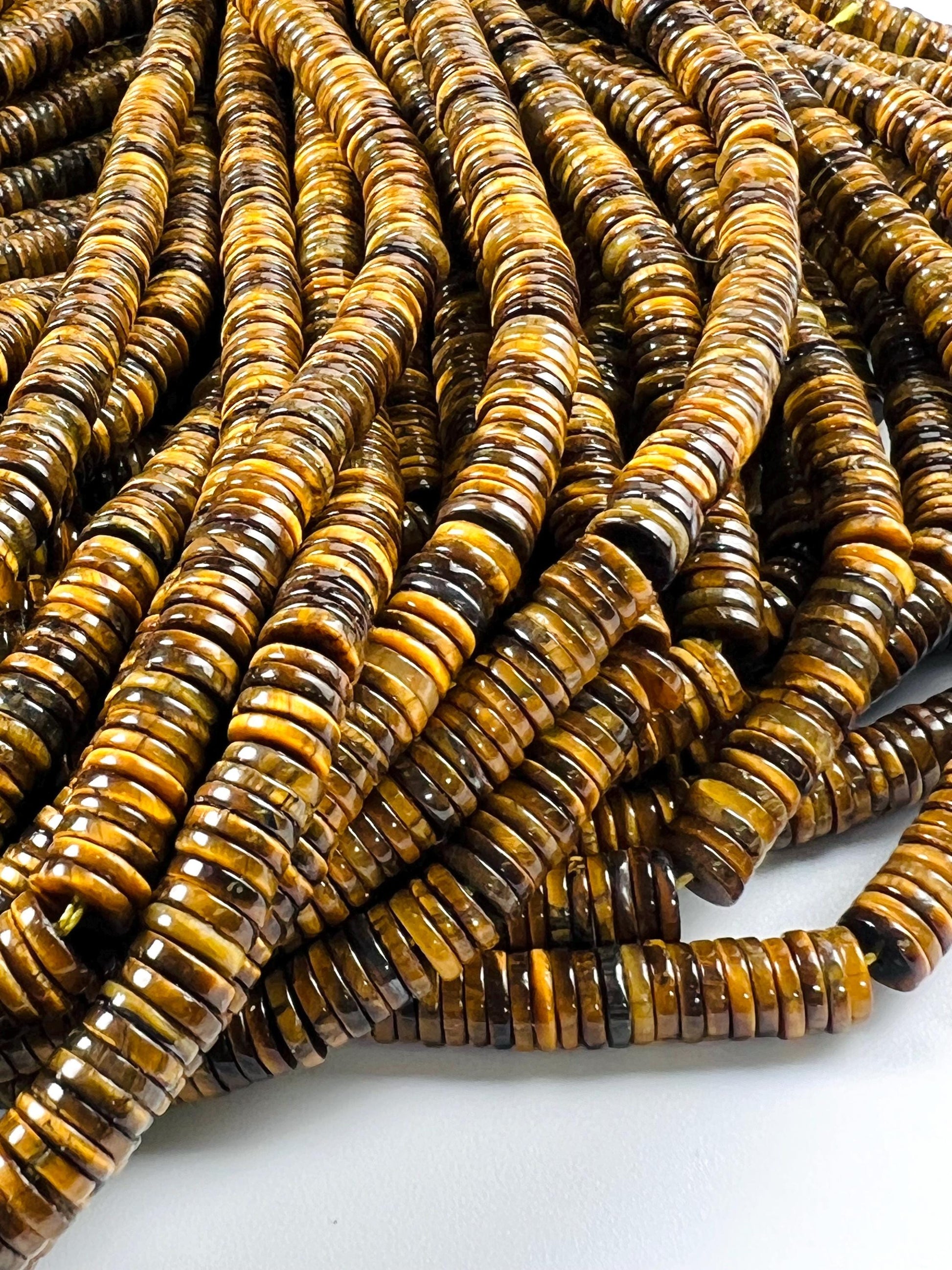 Natural Tiger Eye Brown Smooth Heishi 6-6.5mm Jewelry Making Natural Tiger Eye Gemstone Beads 15" Full Strand AAA quality