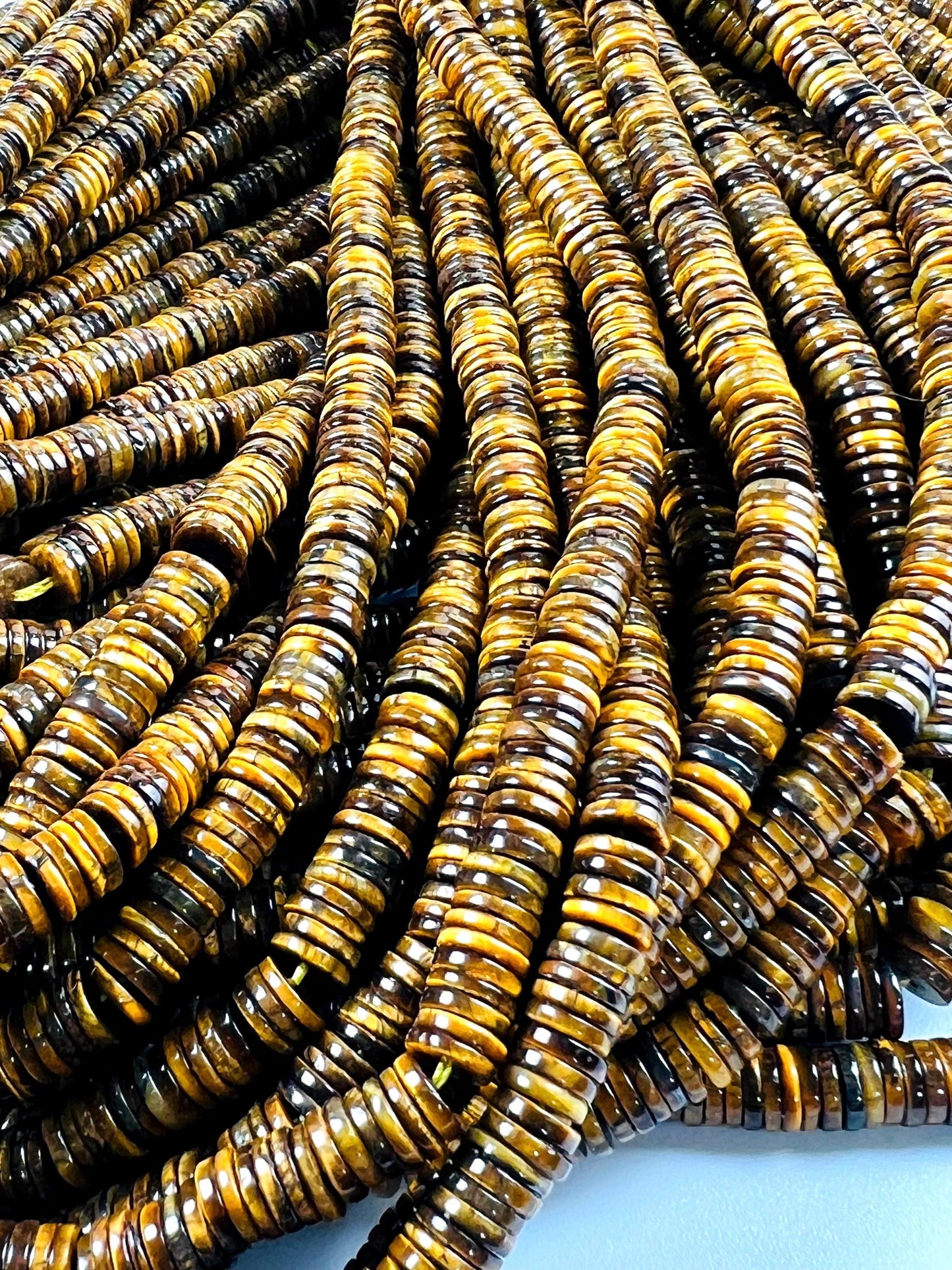 Natural Tiger Eye Brown Smooth Heishi 6-6.5mm Jewelry Making Natural Tiger Eye Gemstone Beads 15" Full Strand AAA quality