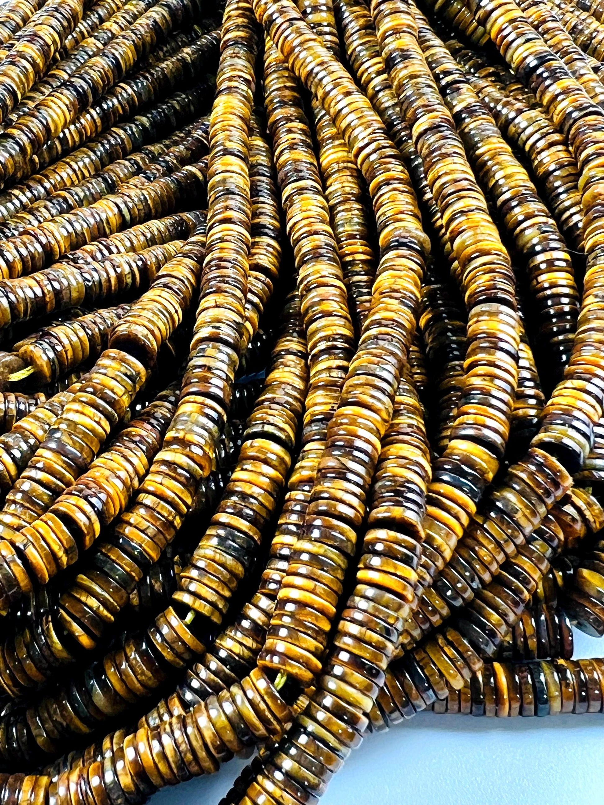 Natural Tiger Eye Brown Smooth Heishi 6-6.5mm Jewelry Making Natural Tiger Eye Gemstone Beads 15" Full Strand AAA quality