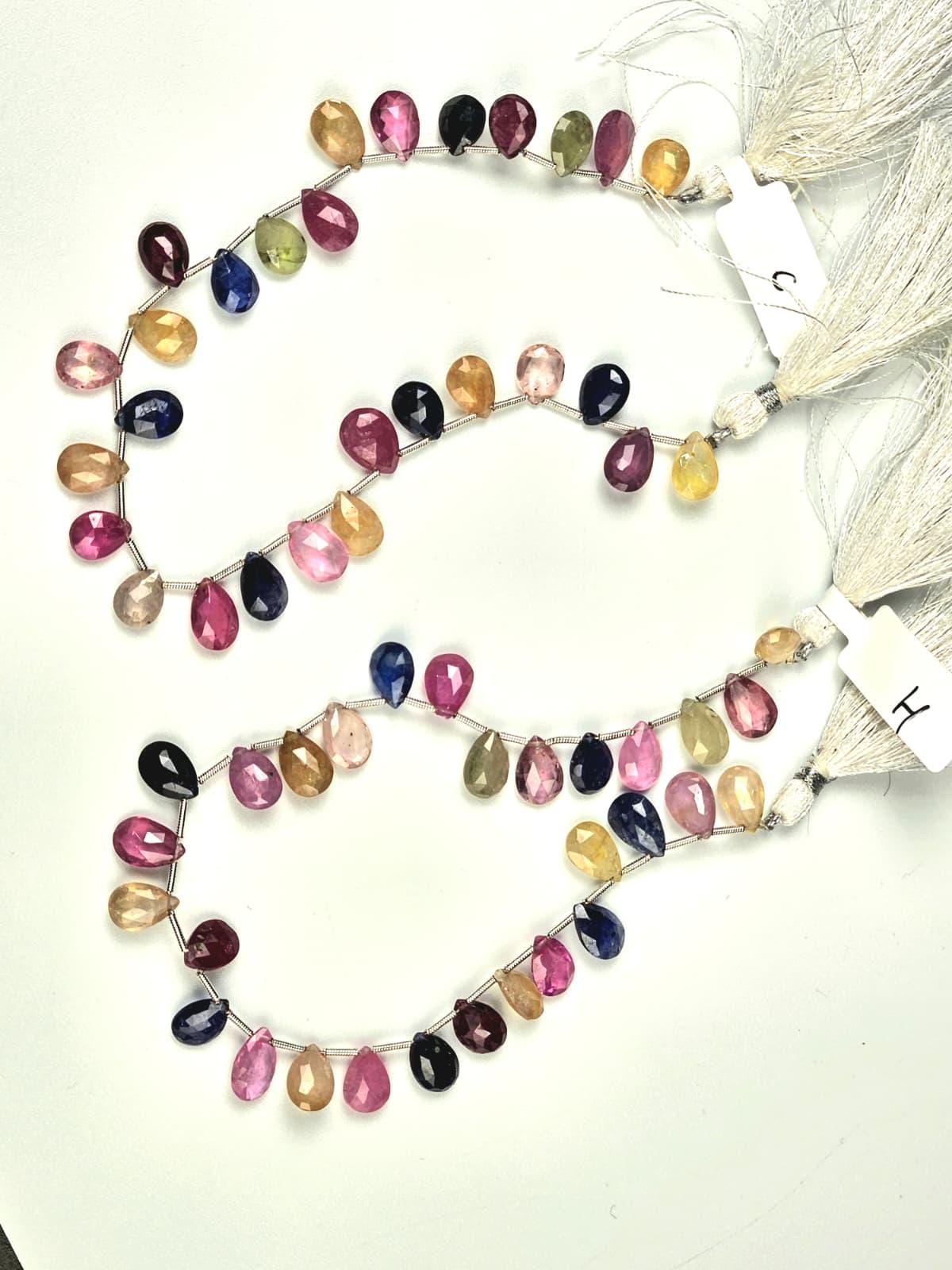 Multi Sapphire Pear Drop, Natural Pink Shaded Micro Faceted Peardrop, AAA clear Gemstone for jewelry making, sold by strand in picture