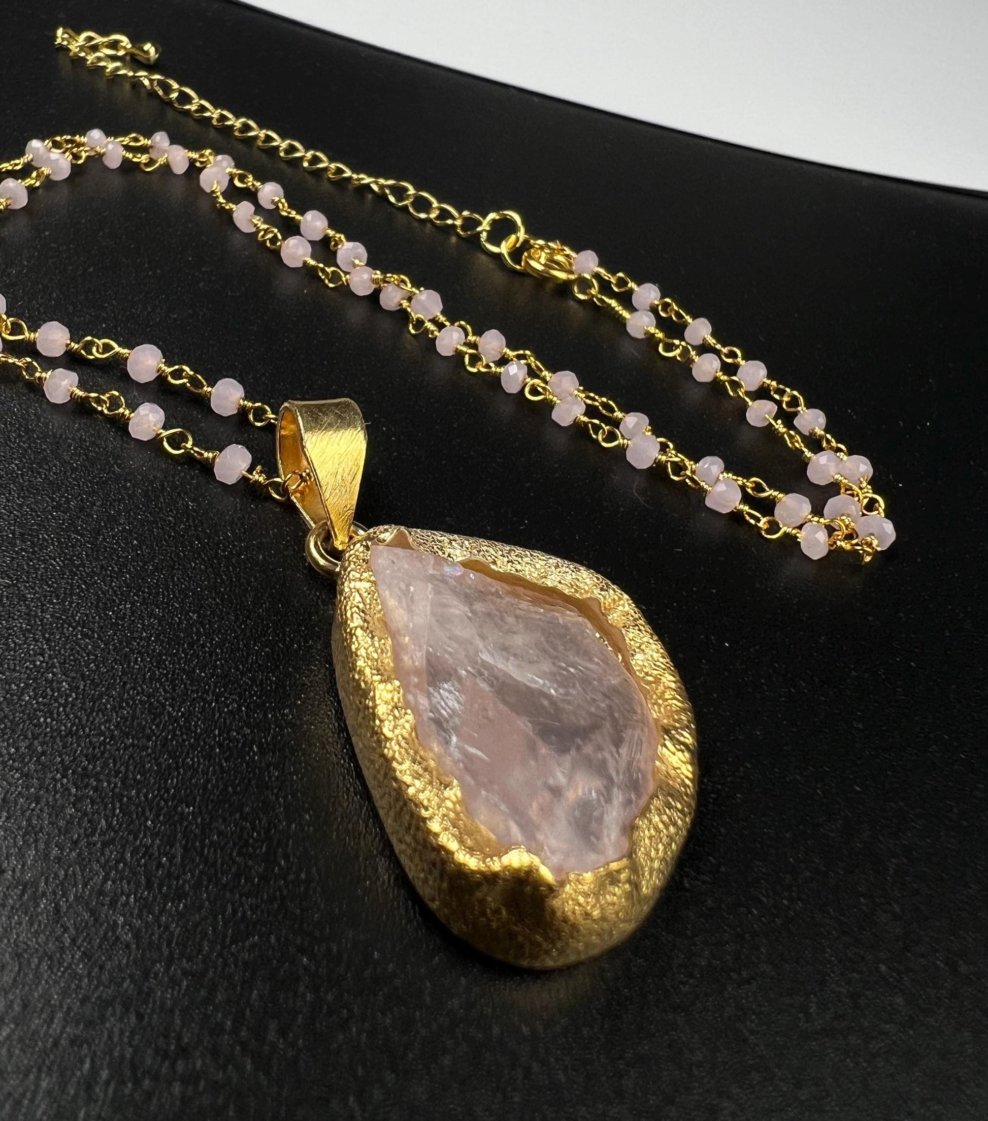 Natural Rose Quartz Raw free from Gemstone pendant necklace. Love valentines gift