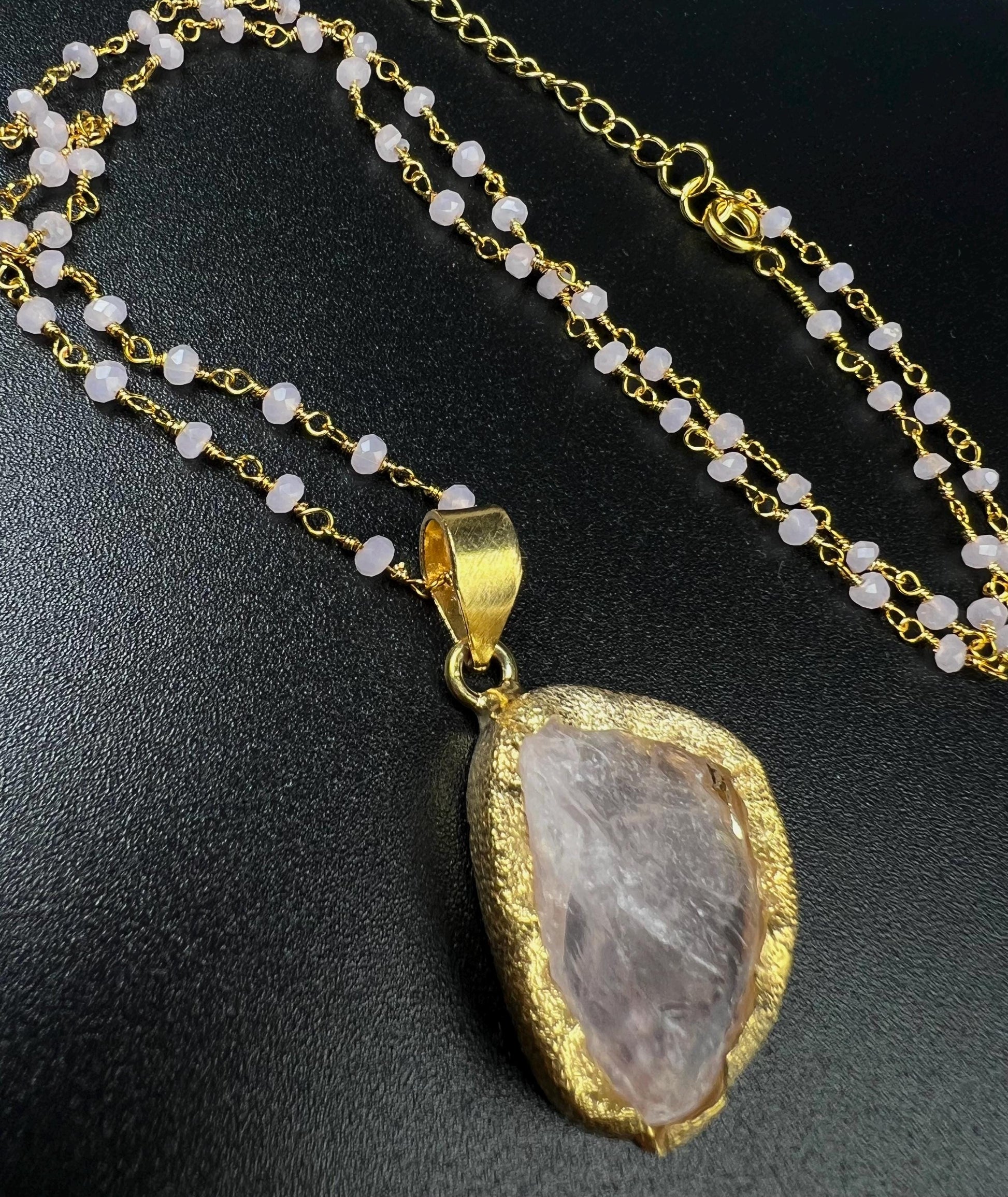 Natural Rose Quartz Raw free from Gemstone pendant necklace. Love valentines gift