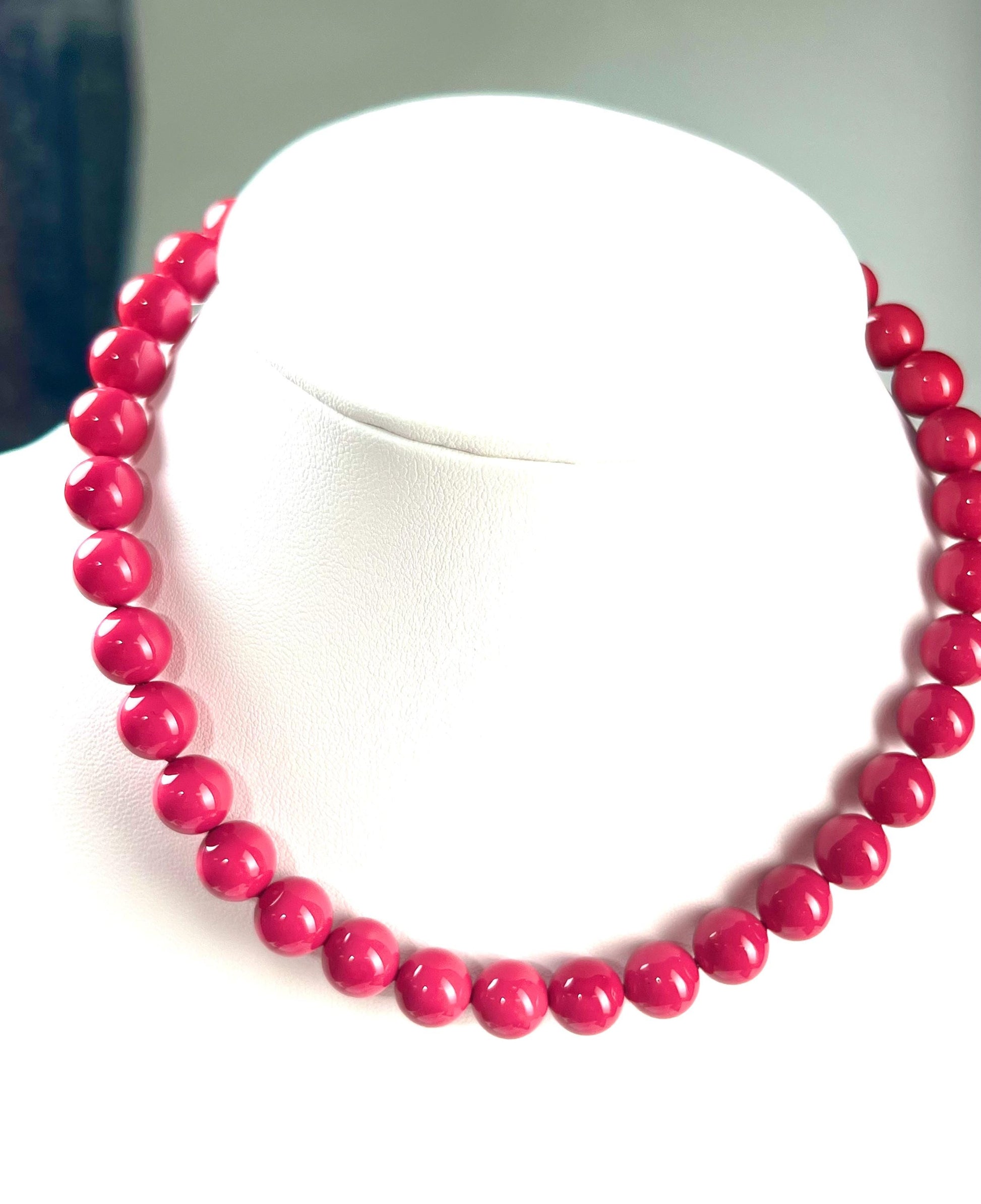 Hot Pink South SeaShell Pearl 10mm High Luster Statement Necklace ball Clasp, Valentine Bridal, party wear