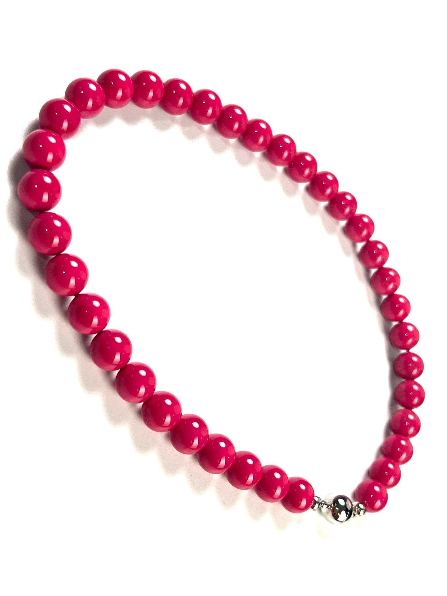 Hot Pink South SeaShell Pearl 10mm High Luster Statement Necklace ball Clasp, Valentine Bridal, party wear