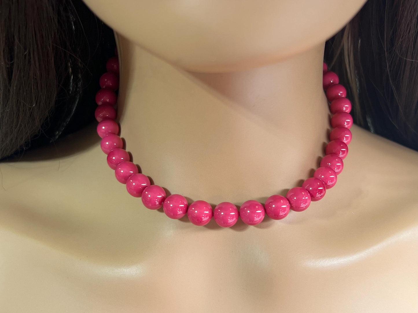 Hot Pink South SeaShell Pearl 10mm High Luster Statement Necklace ball Clasp, Valentine Bridal, party wear