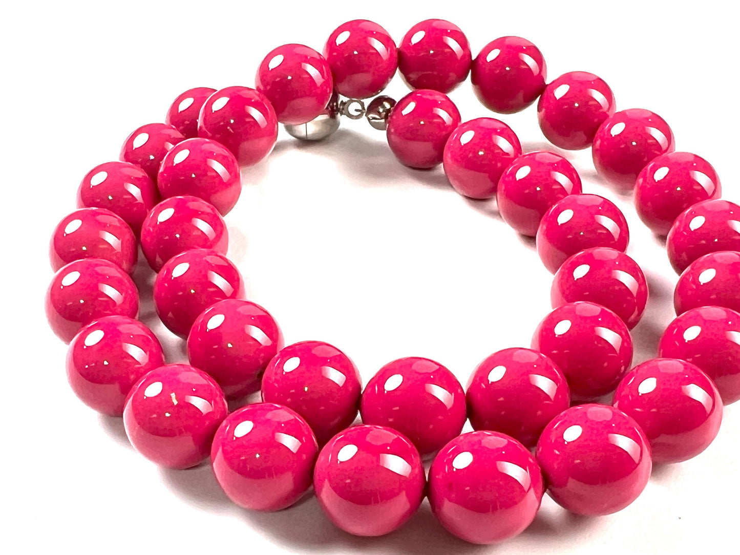 Hot Pink South SeaShell Pearl 10mm High Luster Statement Necklace ball Clasp, Valentine Bridal, party wear