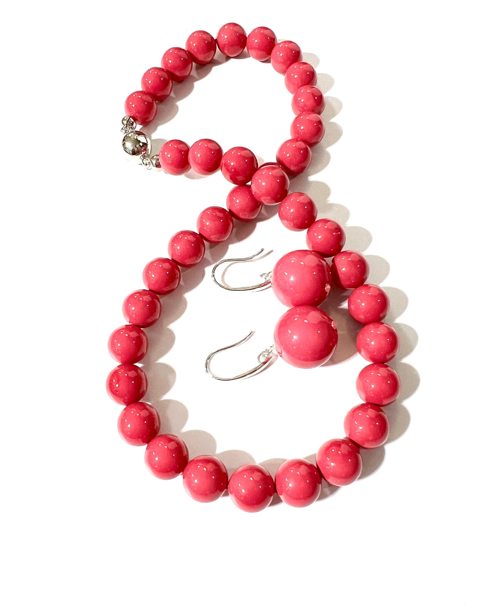 Hot Pink South SeaShell Pearl 10mm High Luster Statement Necklace ball Clasp, Valentine Bridal, party wear