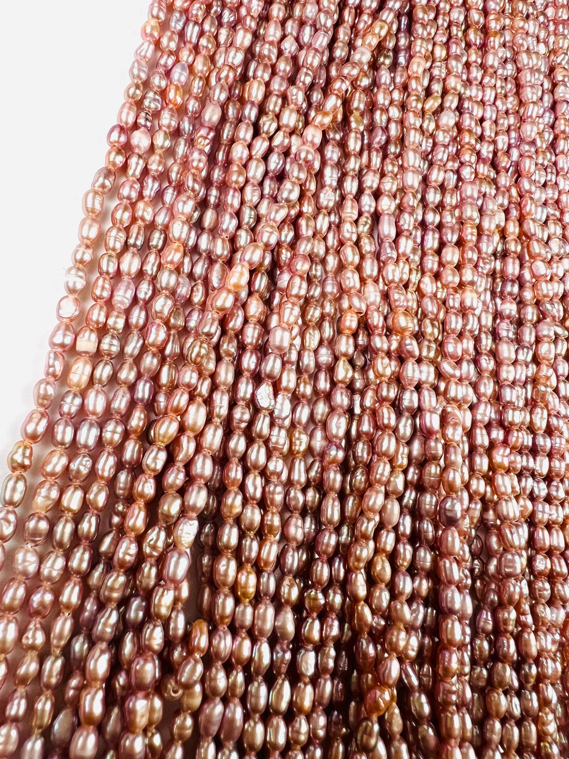 Natural Freshwater pearl, champagne pink purple rice oval AAA quality pearl 2.5-3mm tiny pearl 14” full strand