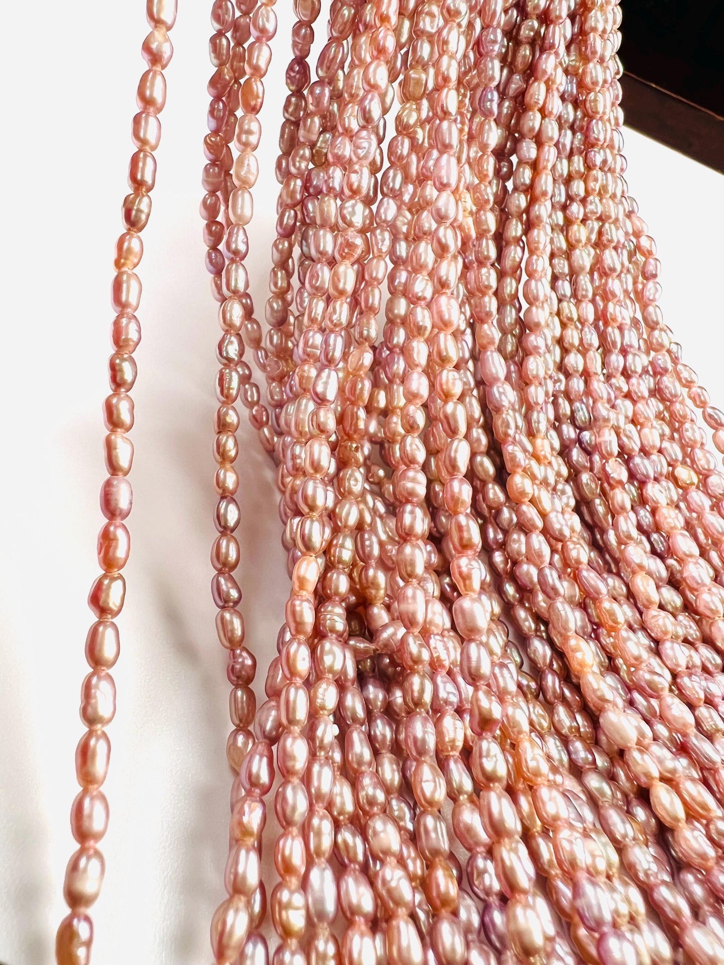 Natural Freshwater pearl, champagne pink purple rice oval AAA quality pearl 2.5-3mm tiny pearl 14” full strand