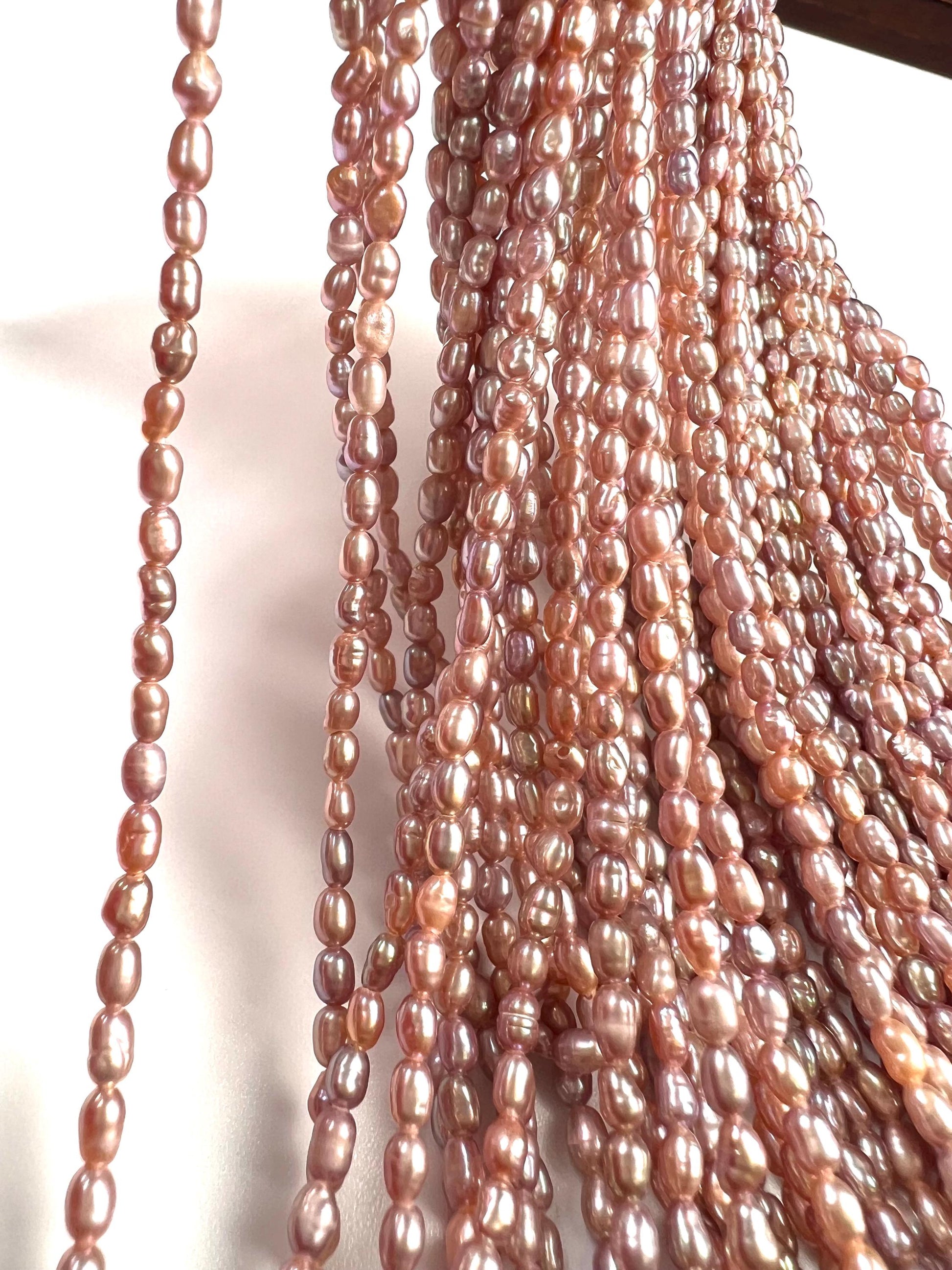 Natural Freshwater pearl, champagne pink purple rice oval AAA quality pearl 2.5-3mm tiny pearl 14” full strand