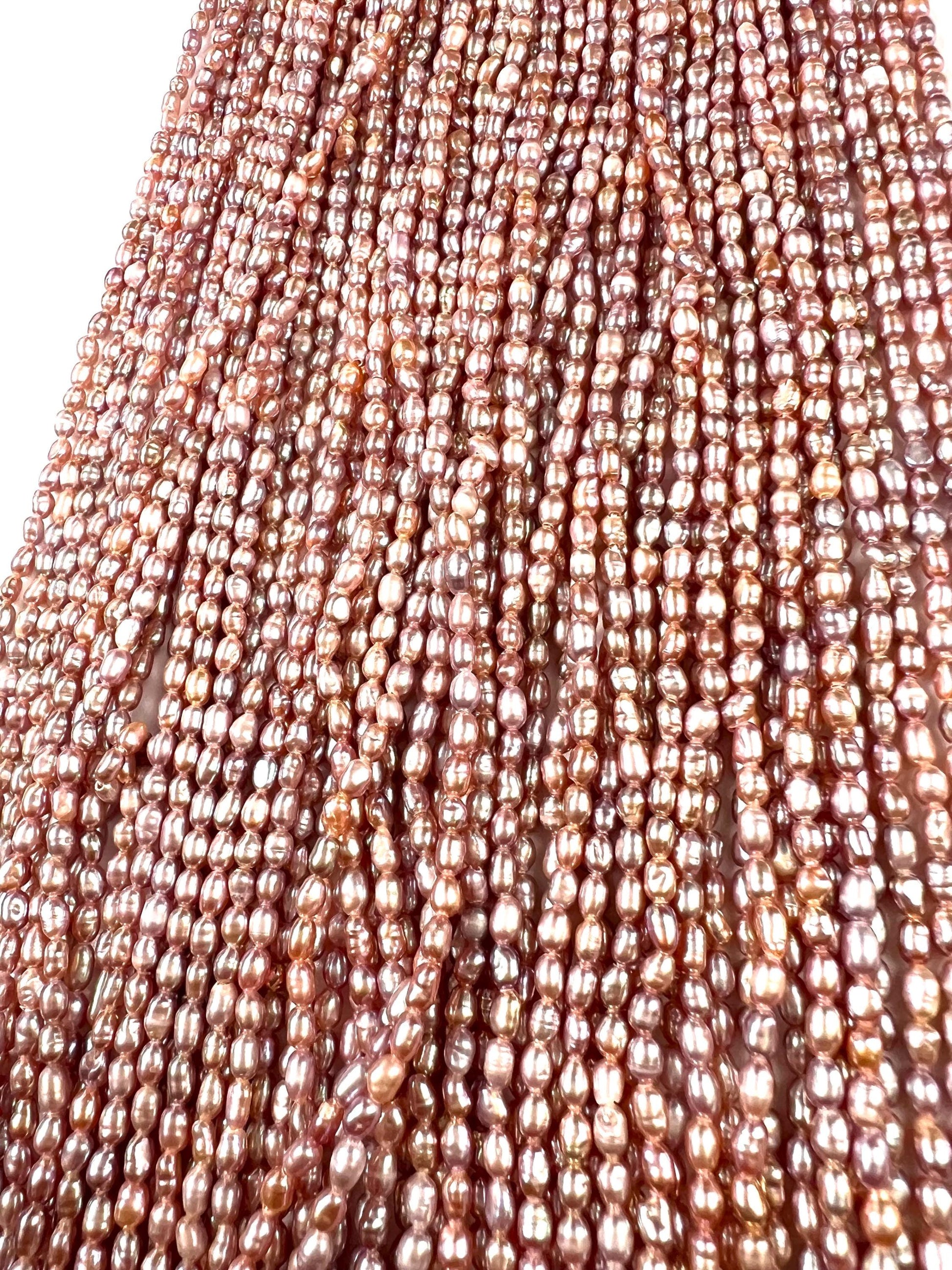 Natural Freshwater pearl, champagne pink purple rice oval AAA quality pearl 2.5-3mm tiny pearl 14” full strand