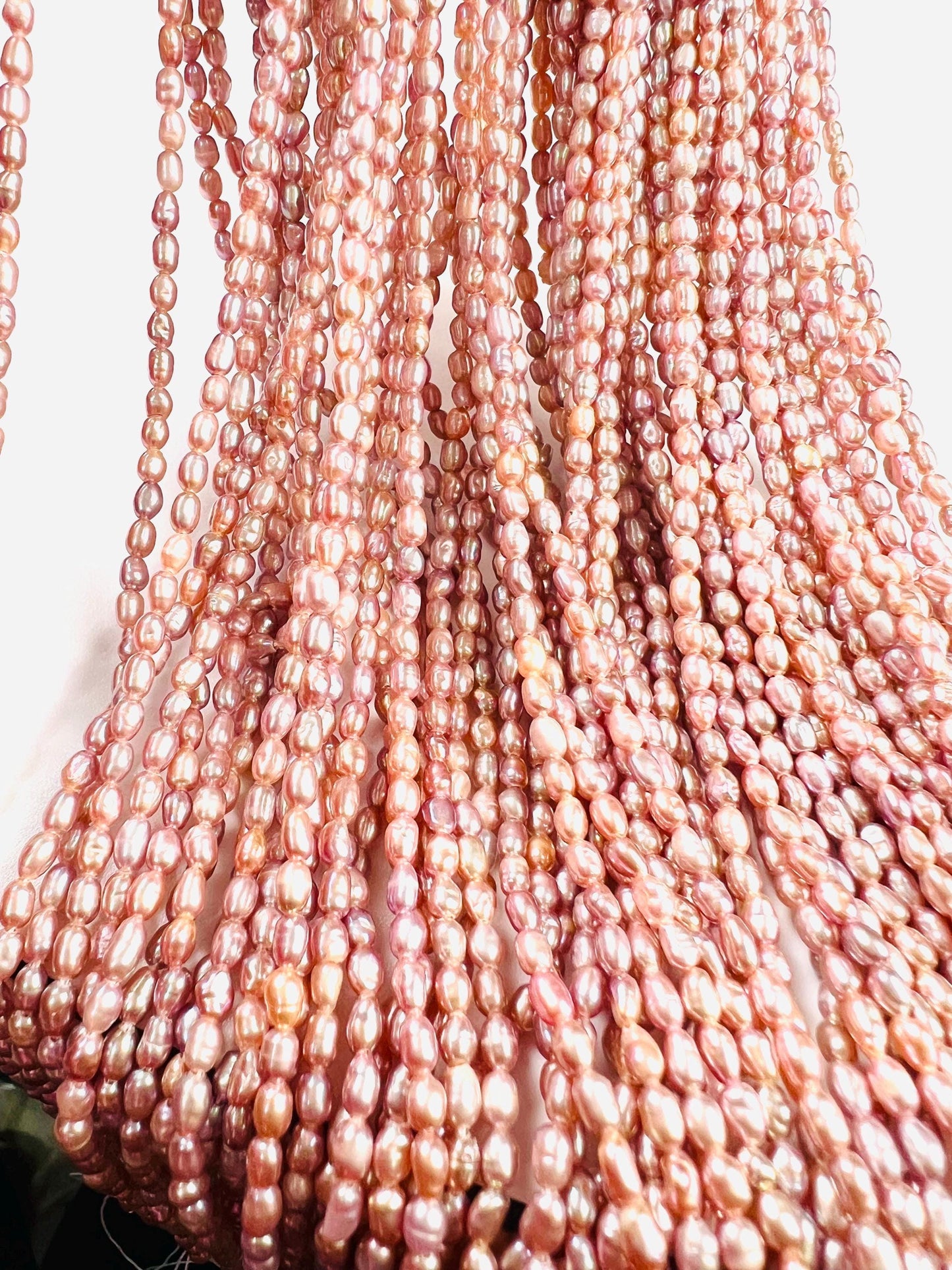 Natural Freshwater pearl, champagne pink purple rice oval AAA quality pearl 2.5-3mm tiny pearl 14” full strand
